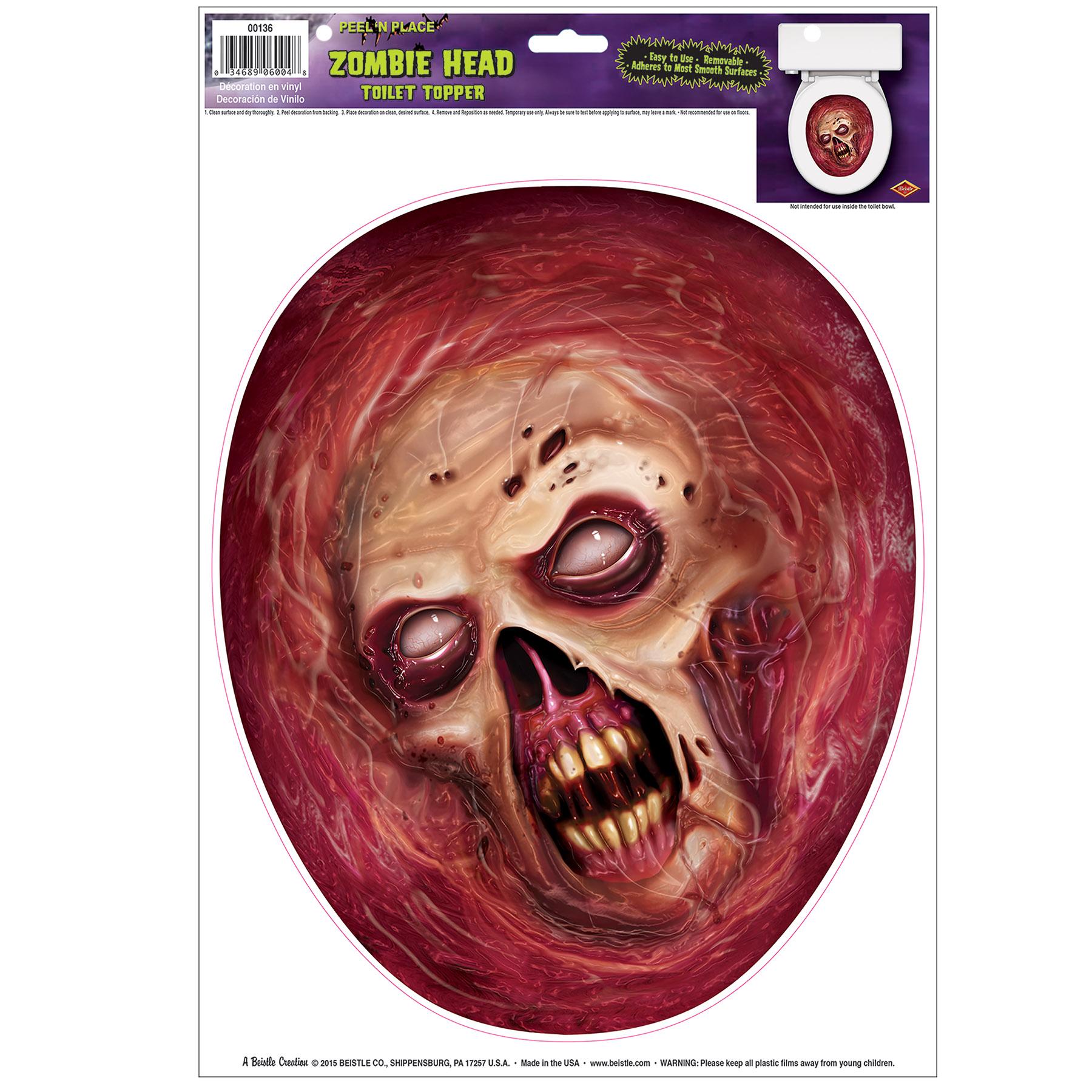 Halloween Zombie Head Toilet Topper Peel 'N Place Clings