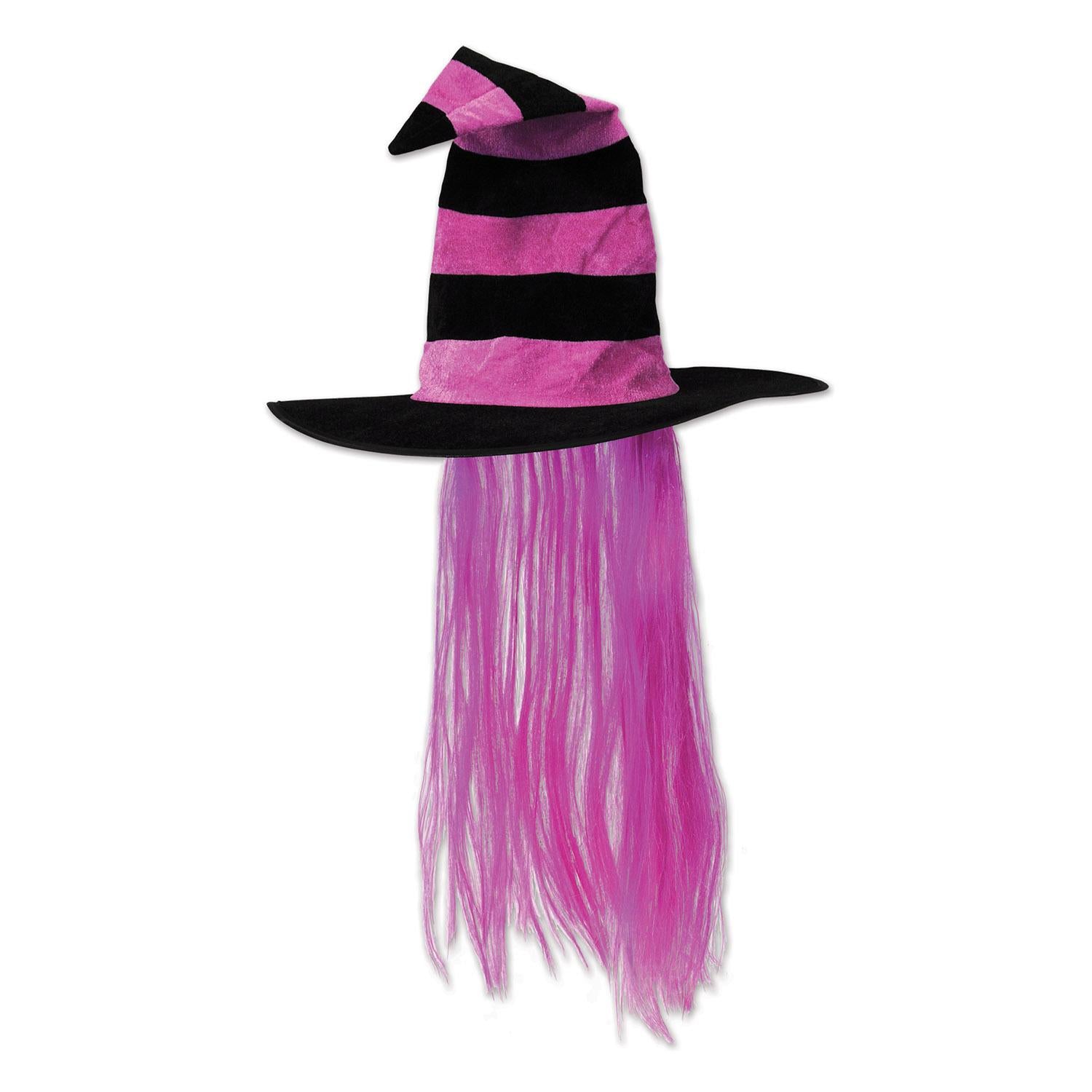 Beistle Halloween Witch Hat with Hair - hot pink