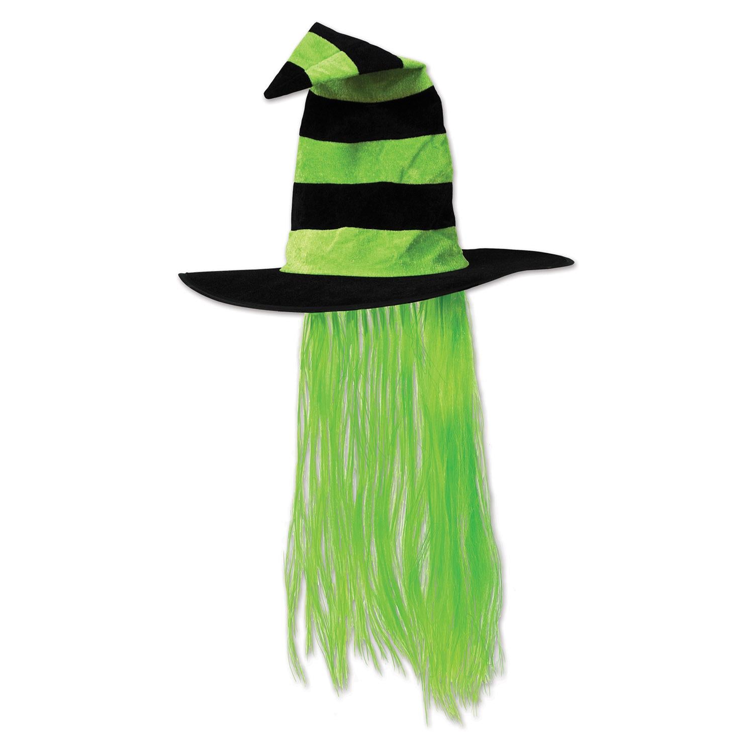 Beistle Halloween Witch Hat with Hair - lime green