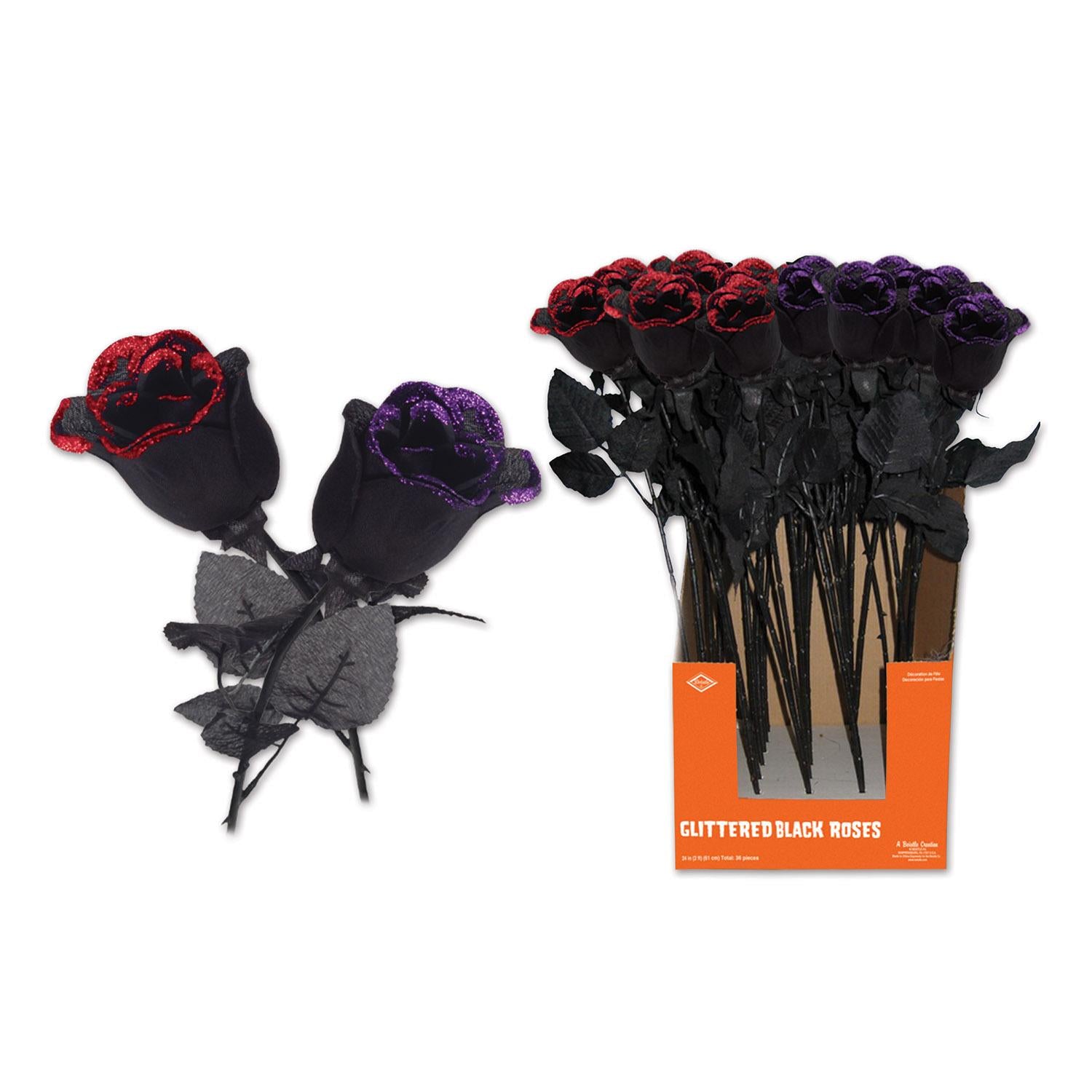 Beistle Halloween Glittered Black Roses