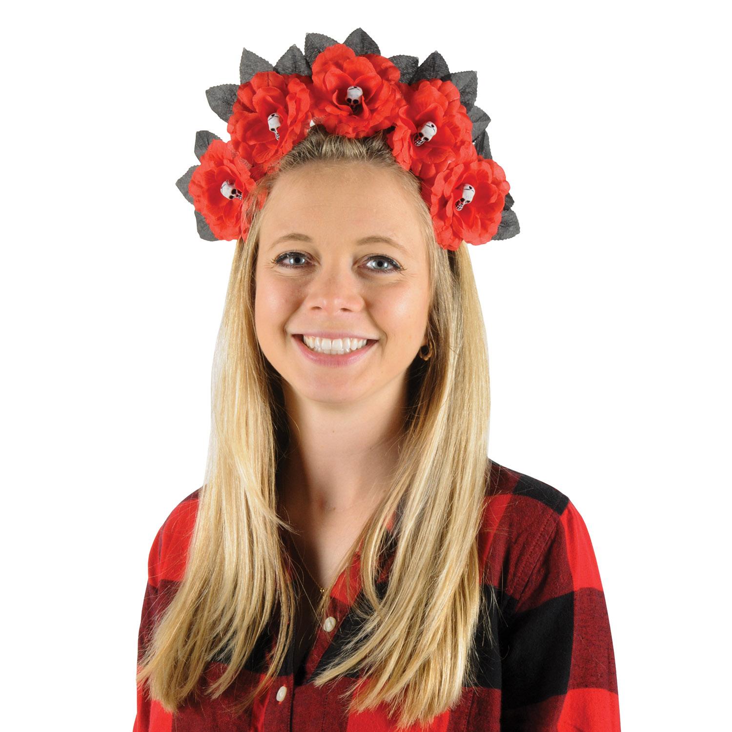 Beistle Day Of The Dead Red Floral Headband