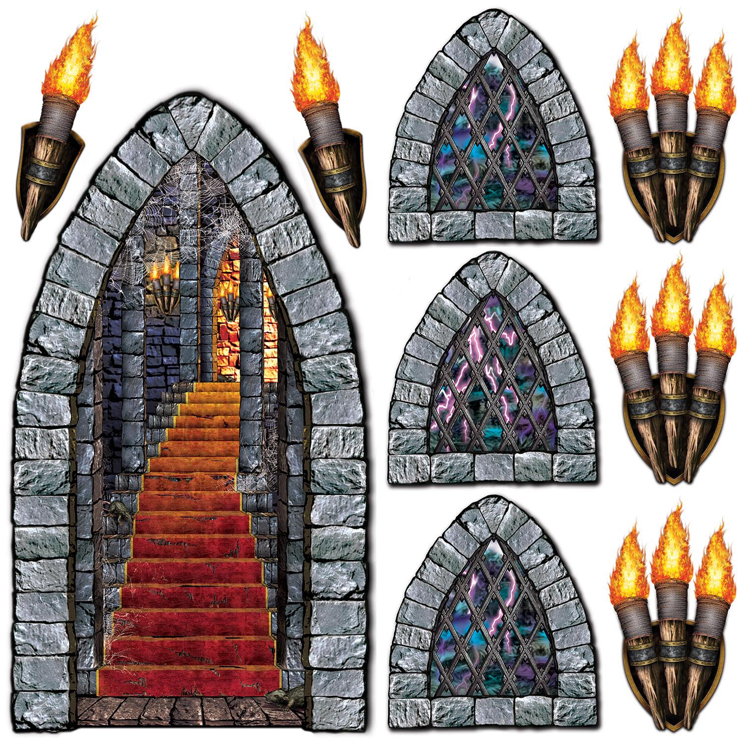 Beistle Halloween Stairway - Window & Torch Props (9/Pkg)