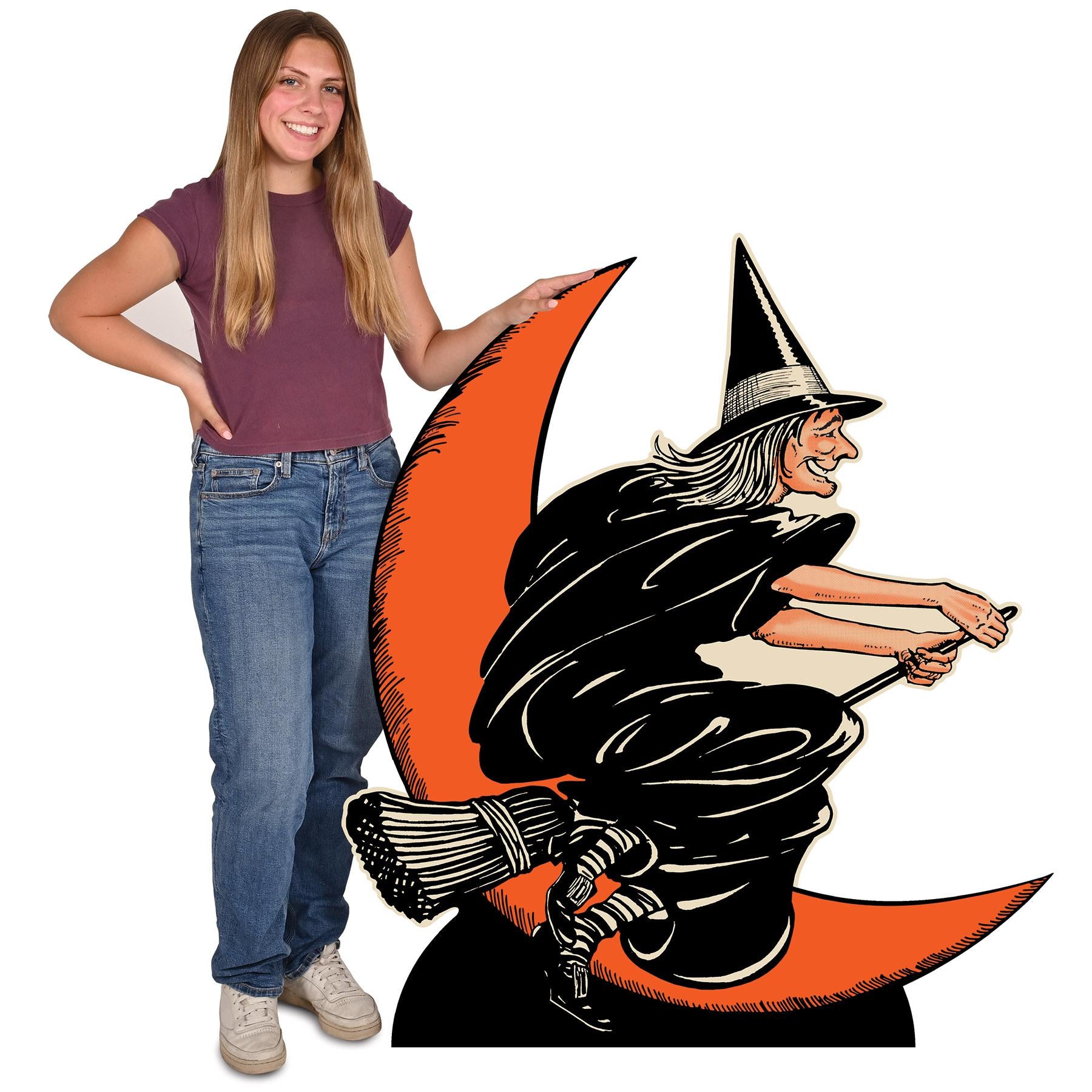 Vintage Halloween Witch & Moon Stand-Up - Easel Attached