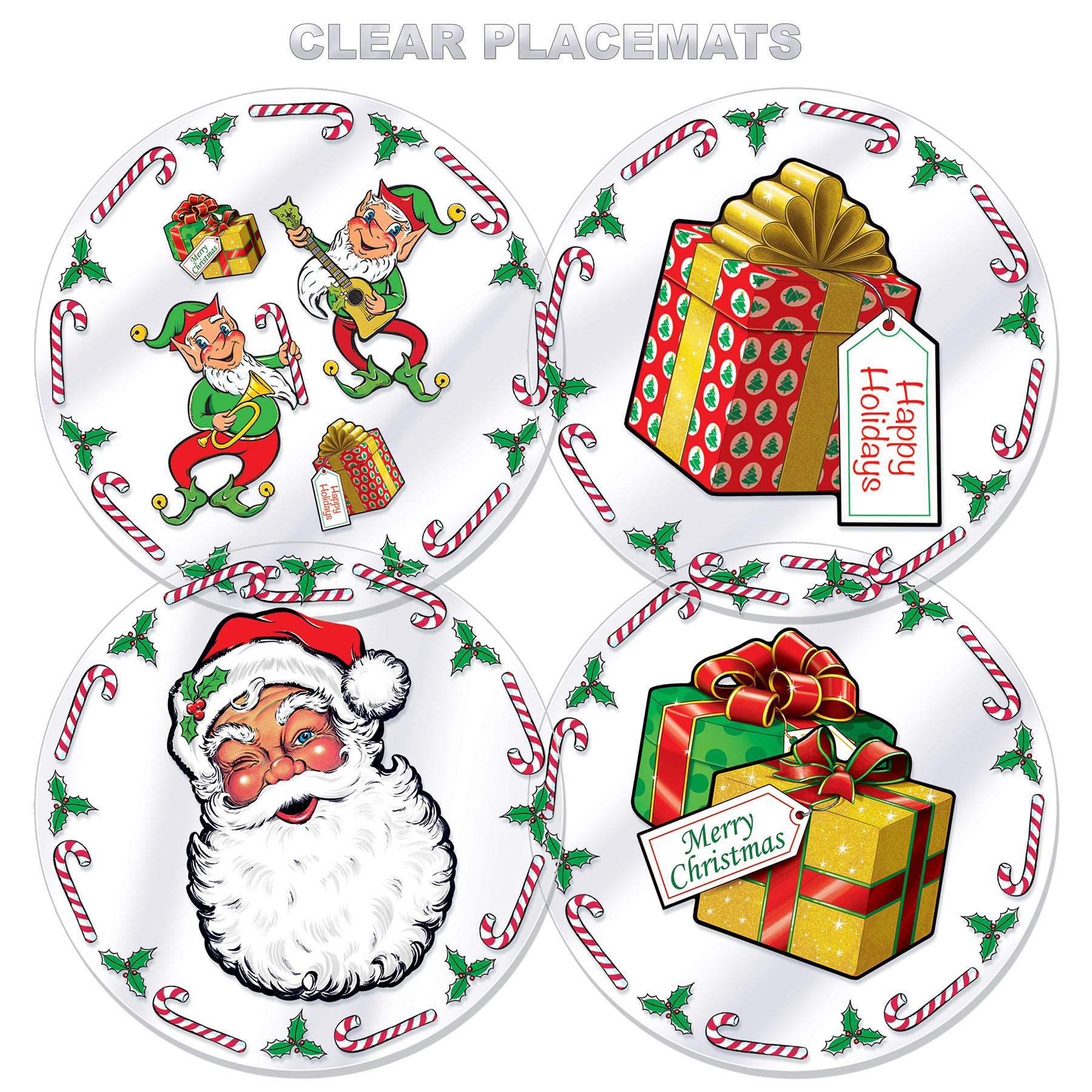 Beistle Christmas Plastic Santa's Workshop Round Placemats