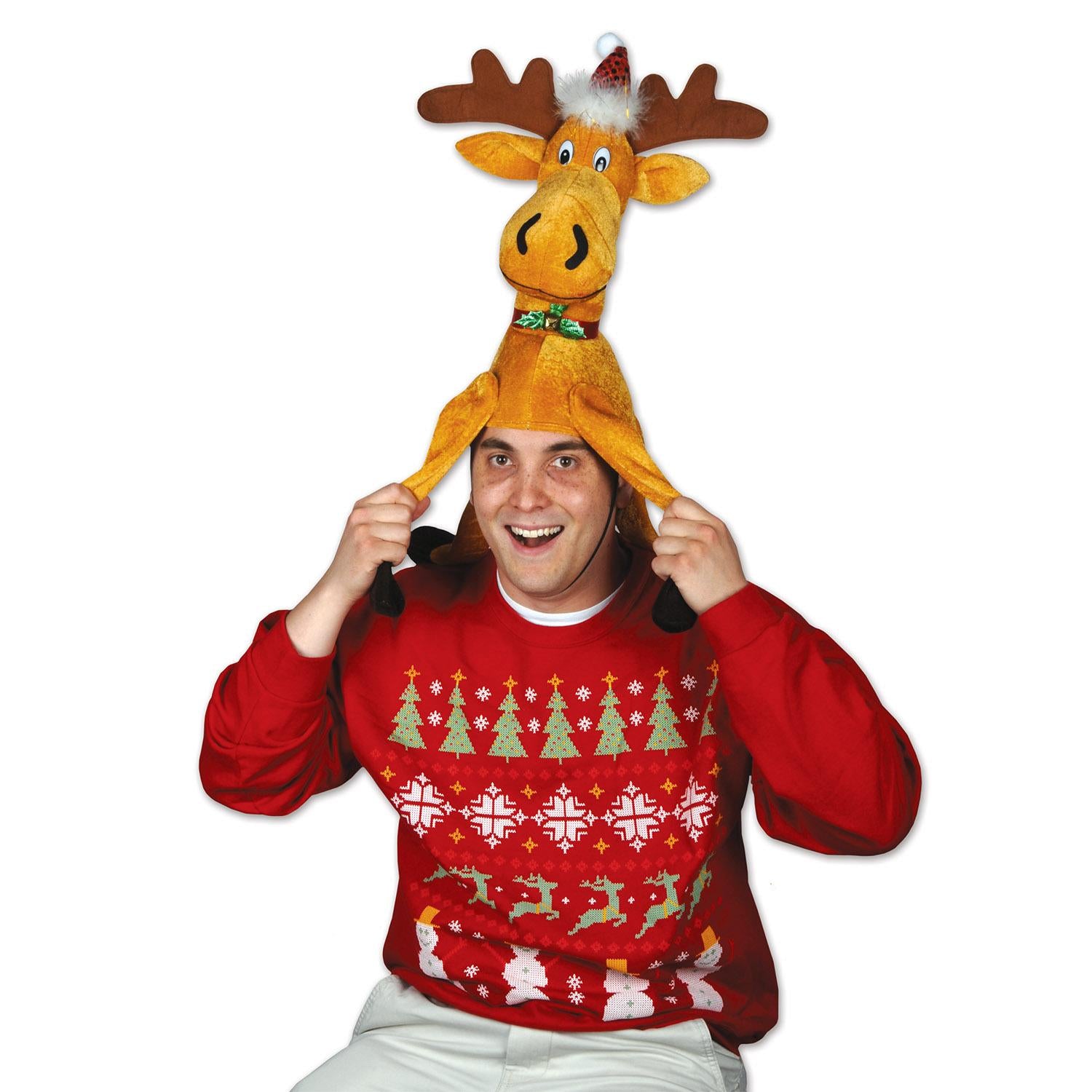 Beistle Plush Christmas Moose Hat