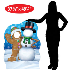 Beistle Gingerbread Man & Snowman Photo Prop Stand-Up - 49.25 inch x 37.25 inch, Christmas Photo Booth, 1/pkg, 4/case