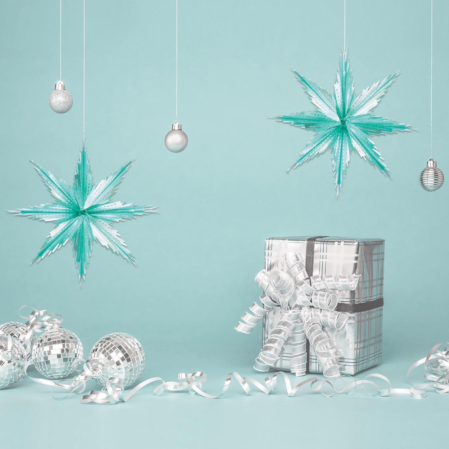 Christmas 2-Tone Metallic Snowflakes - turquoise & silver (2/Pkg)