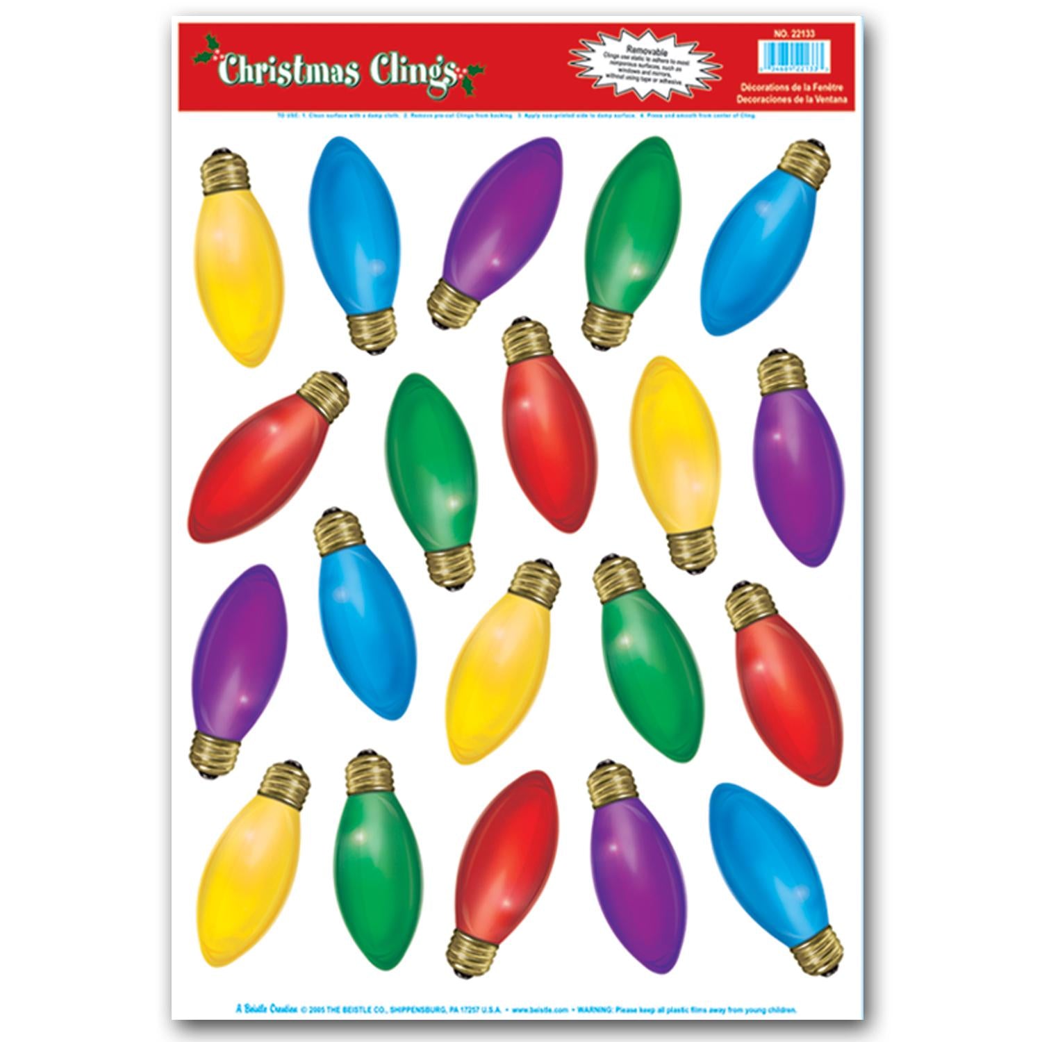 Beistle Christmas Light Bulb Clings (20/Sheet)