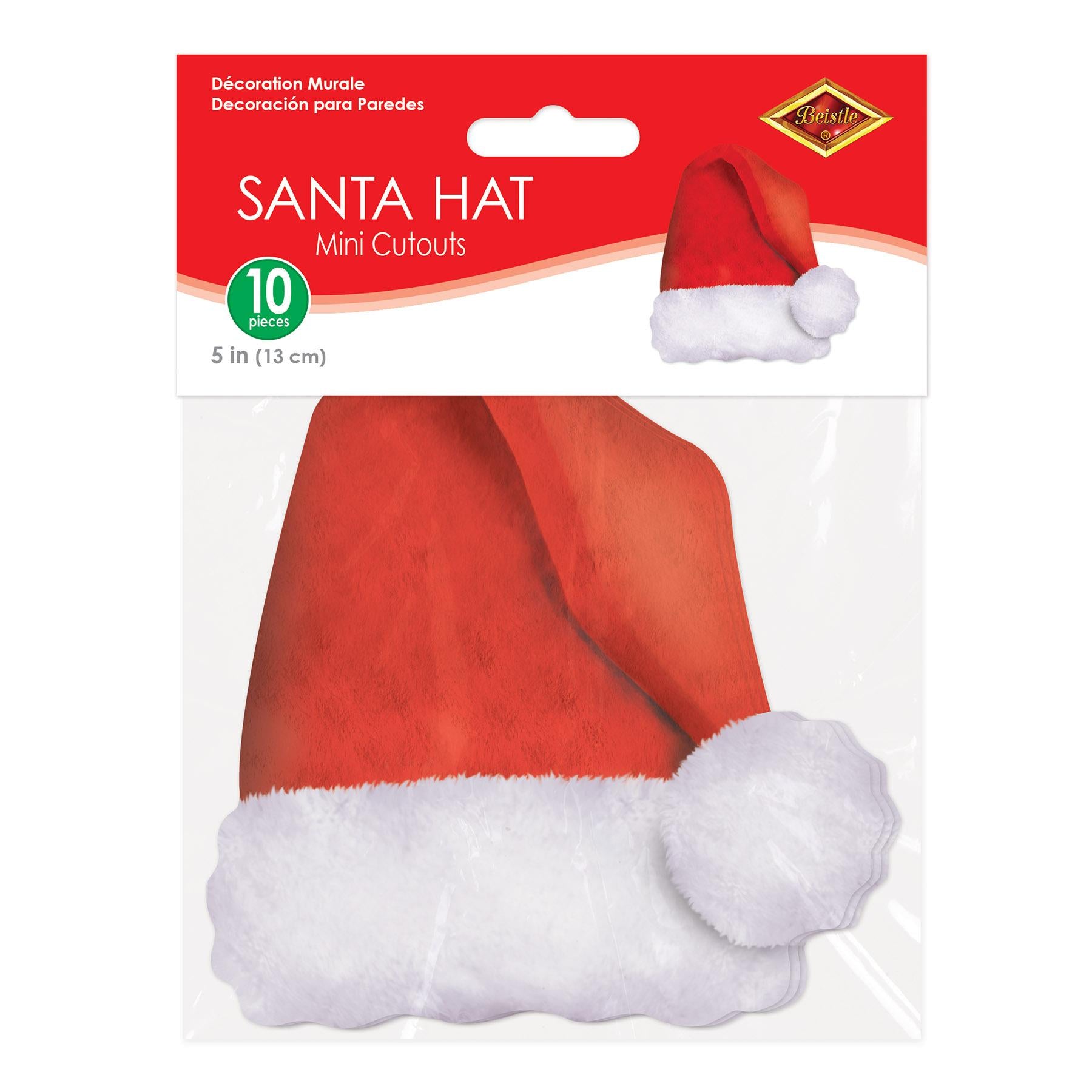 Beistle Christmas Mini Santa Hat Cutouts (10/Pkg)