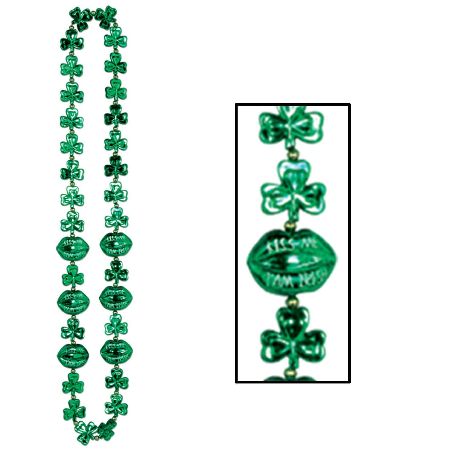 St. Patrick's Day Shamrock Bead Necklaces with Kiss Me Lips