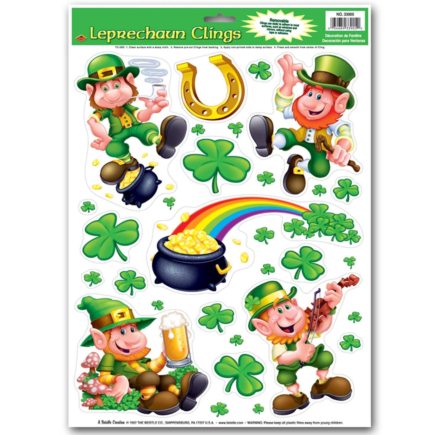 St. Patrick's Day Leprechaun/Shamrock Clings (10/Pkg)