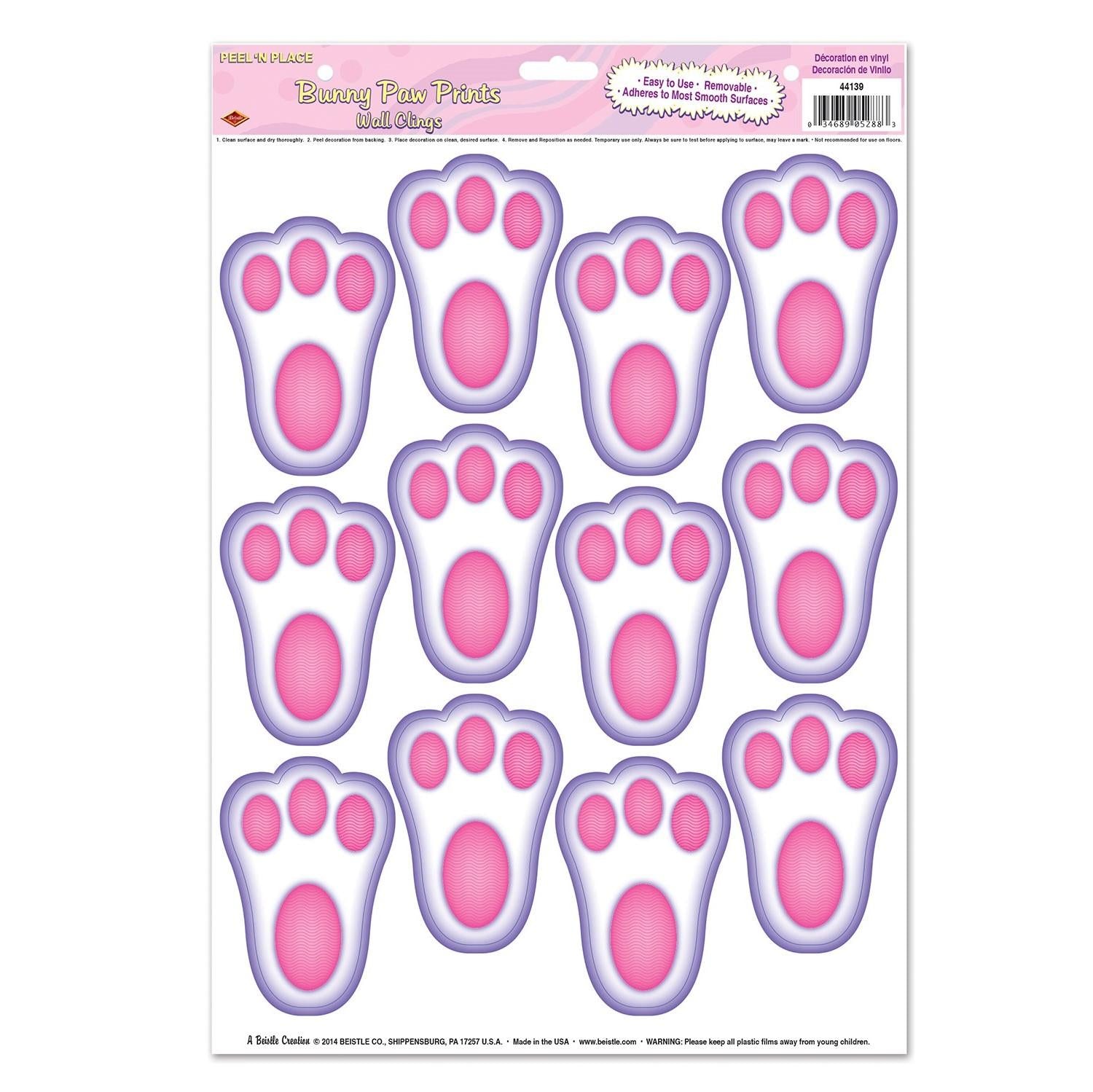 Easter Bunny Paw Prints Peel 'N Place Clings (12/Pkg)