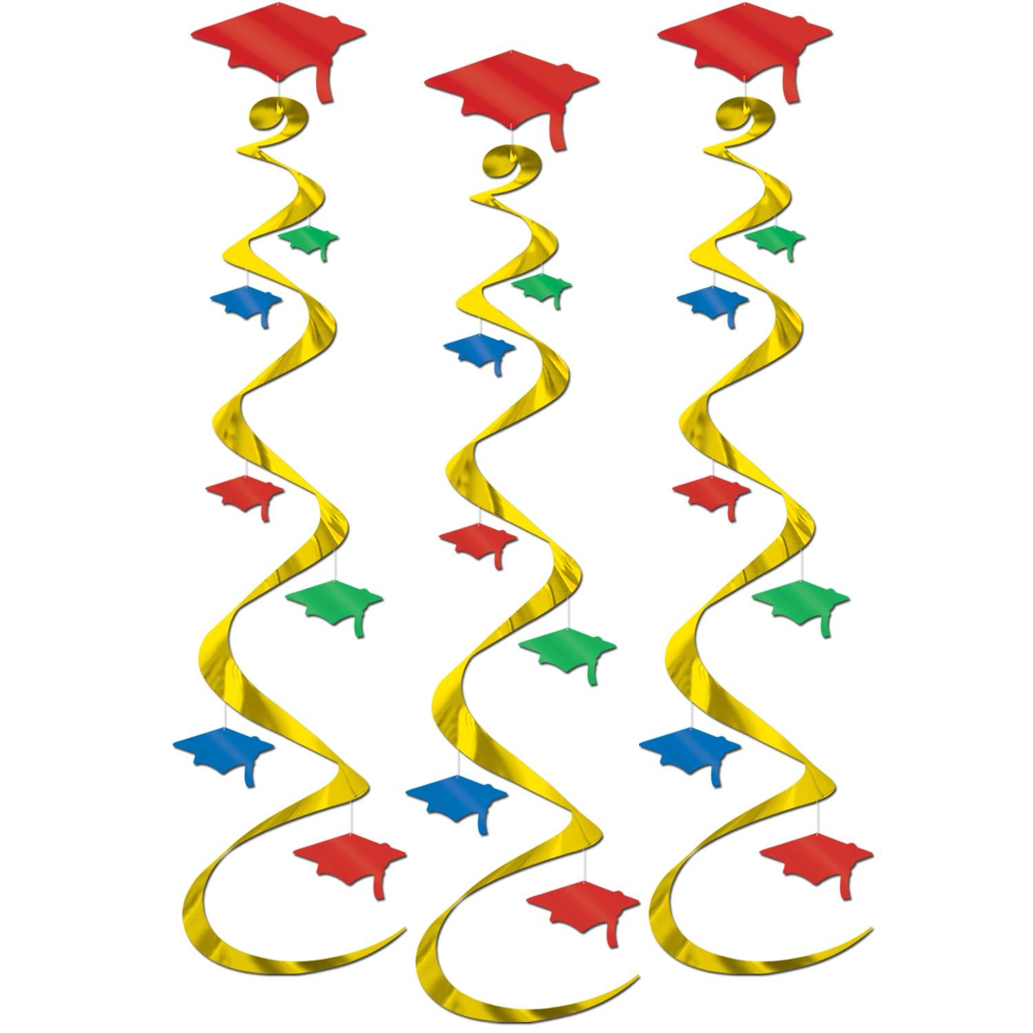 Beistle Grad Cap Graduation Party Whirls multi-color (3/Pkg)