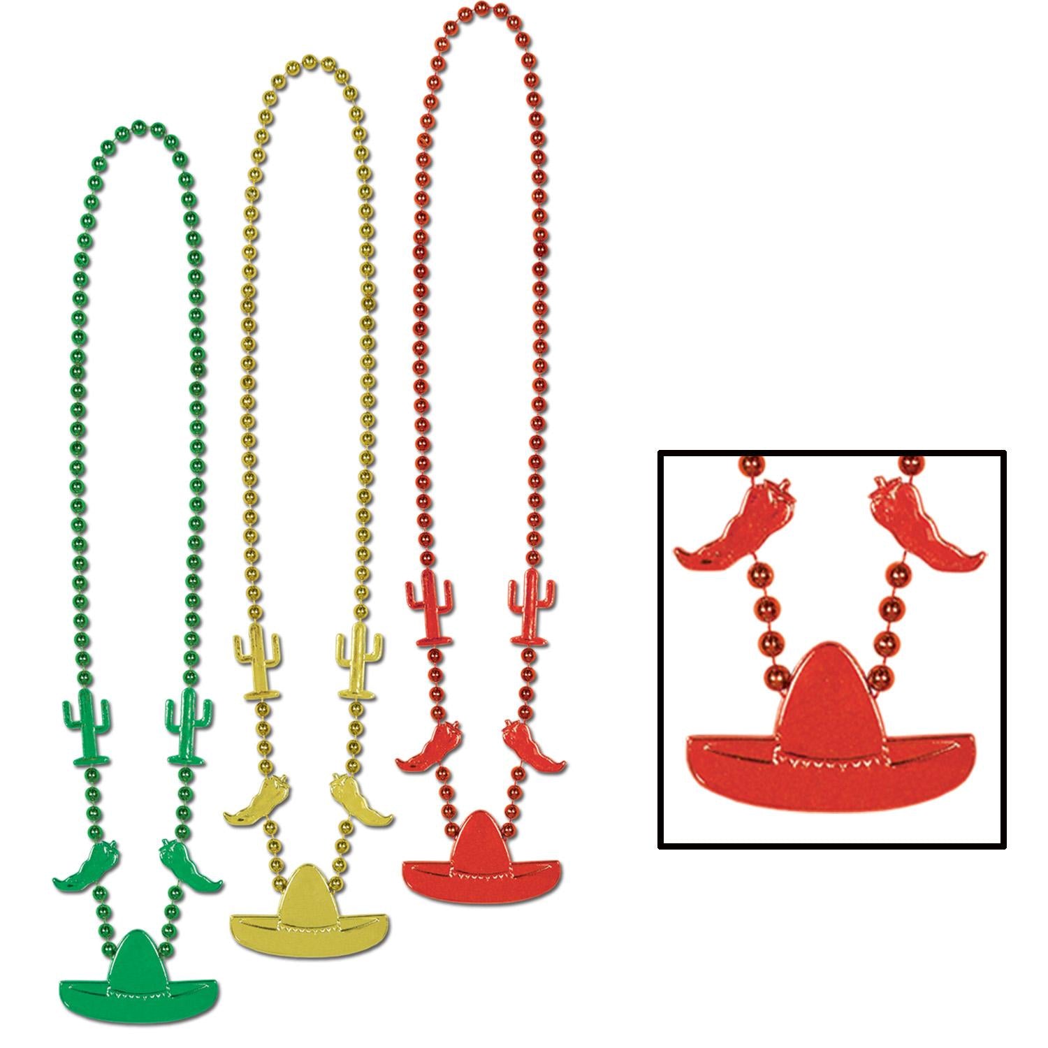 Beistle Fiesta Bead Necklaces - Assorted colors (3/Pkg)