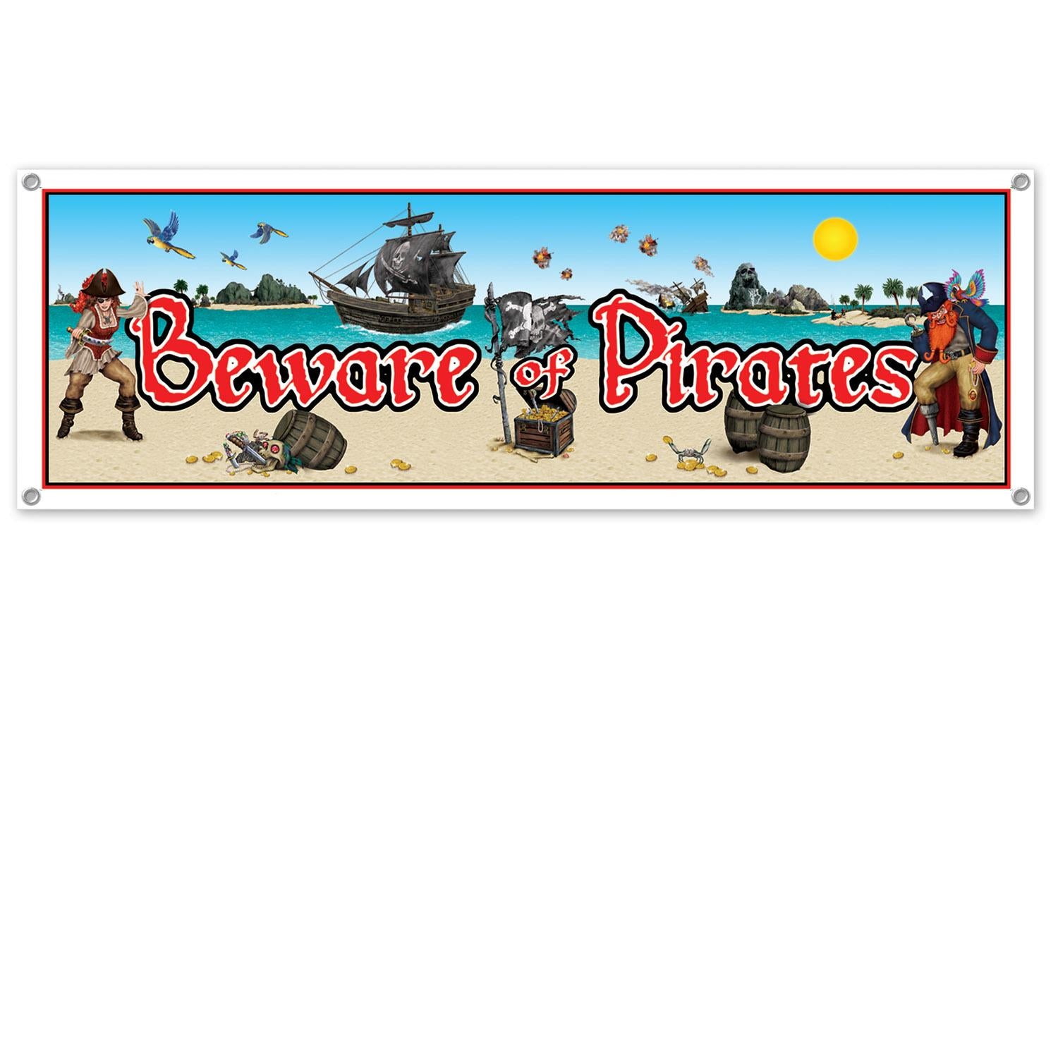 Beistle Beware Of Pirates Party Sign Banner With Design