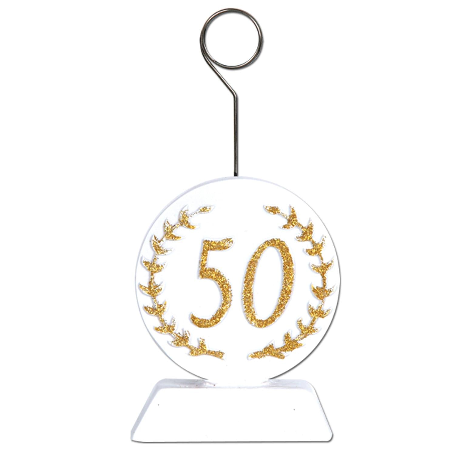 Glittered 50th Anniversary Photo/Balloon Holder - gold & white