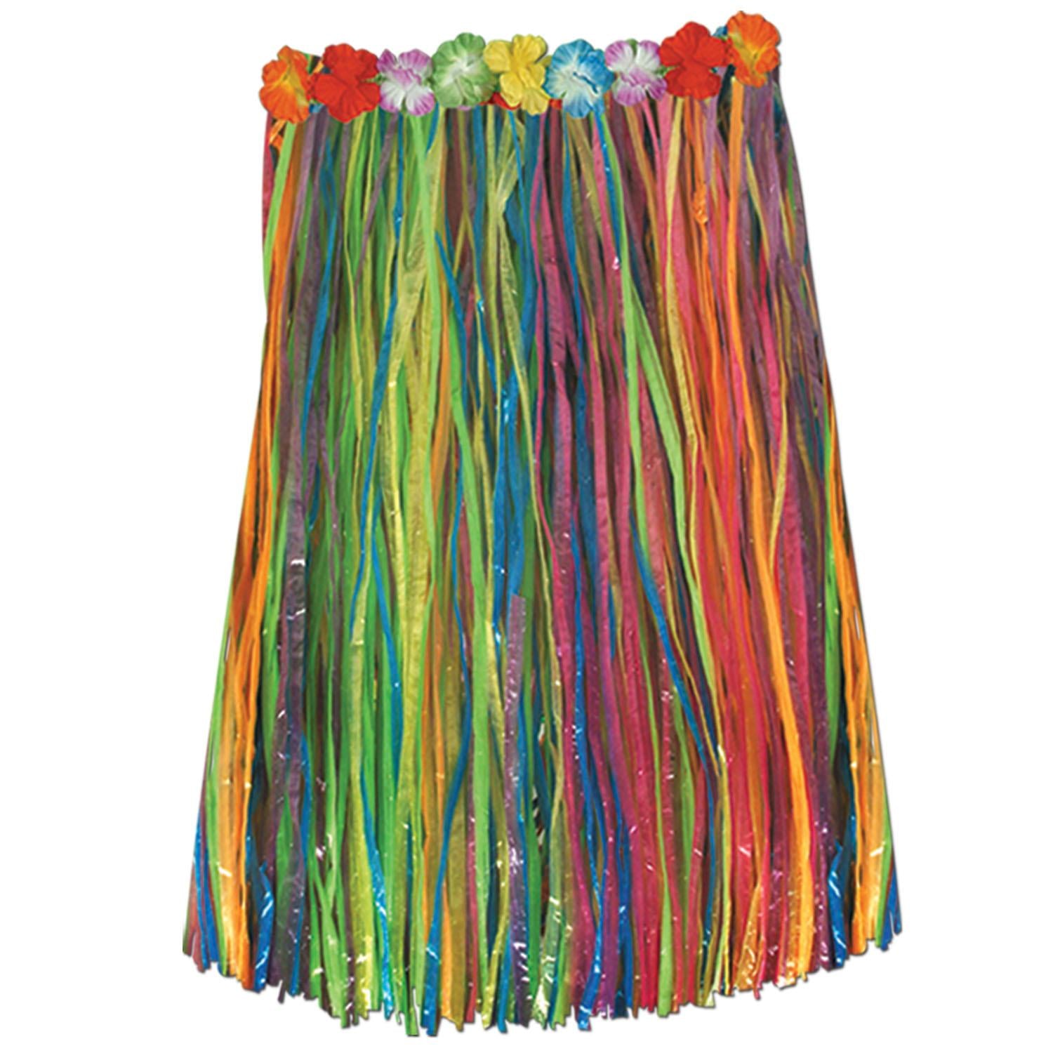 Luau Party Adult Artificial Grass Hula Skirt with floral waistband