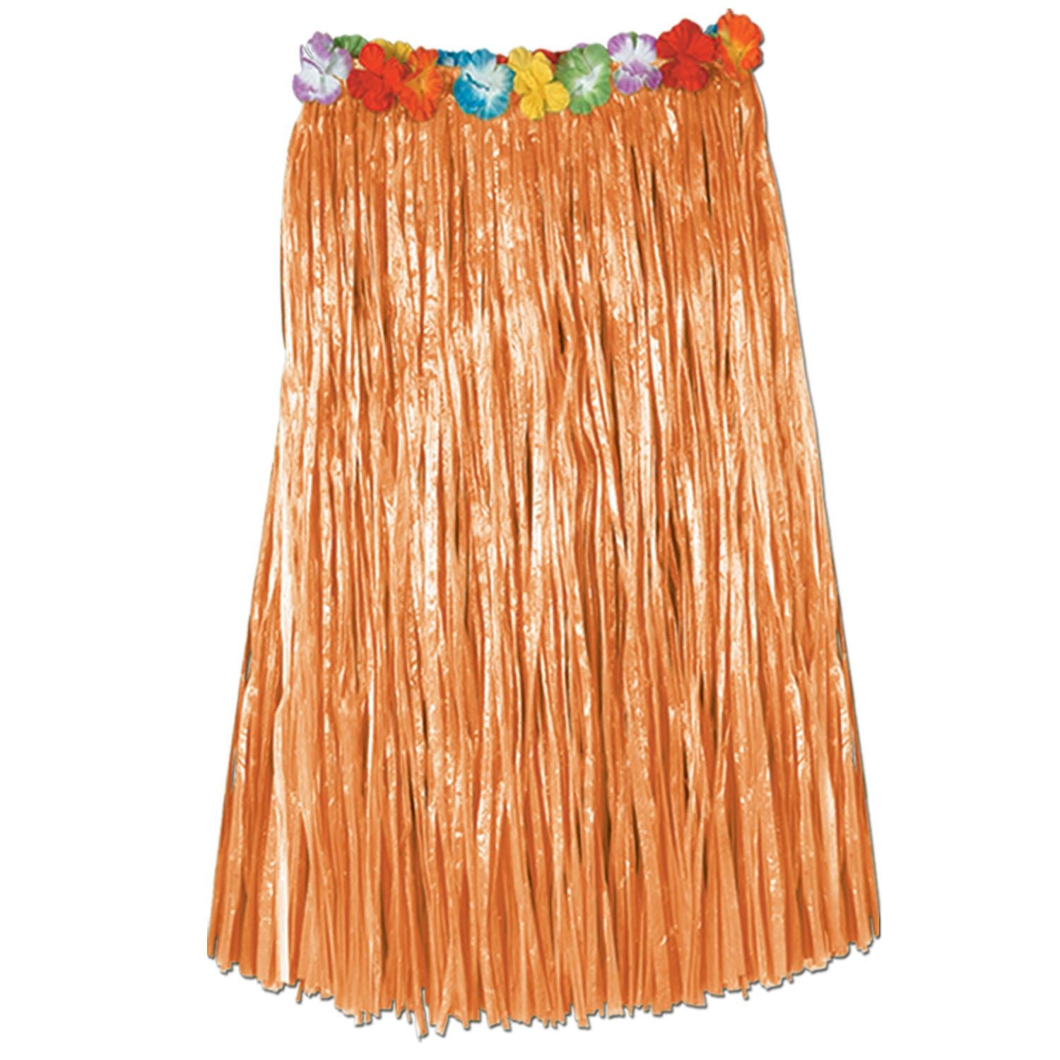 Luau Party Adult Artificial Grass Hula Skirt - natural - with floral waistband