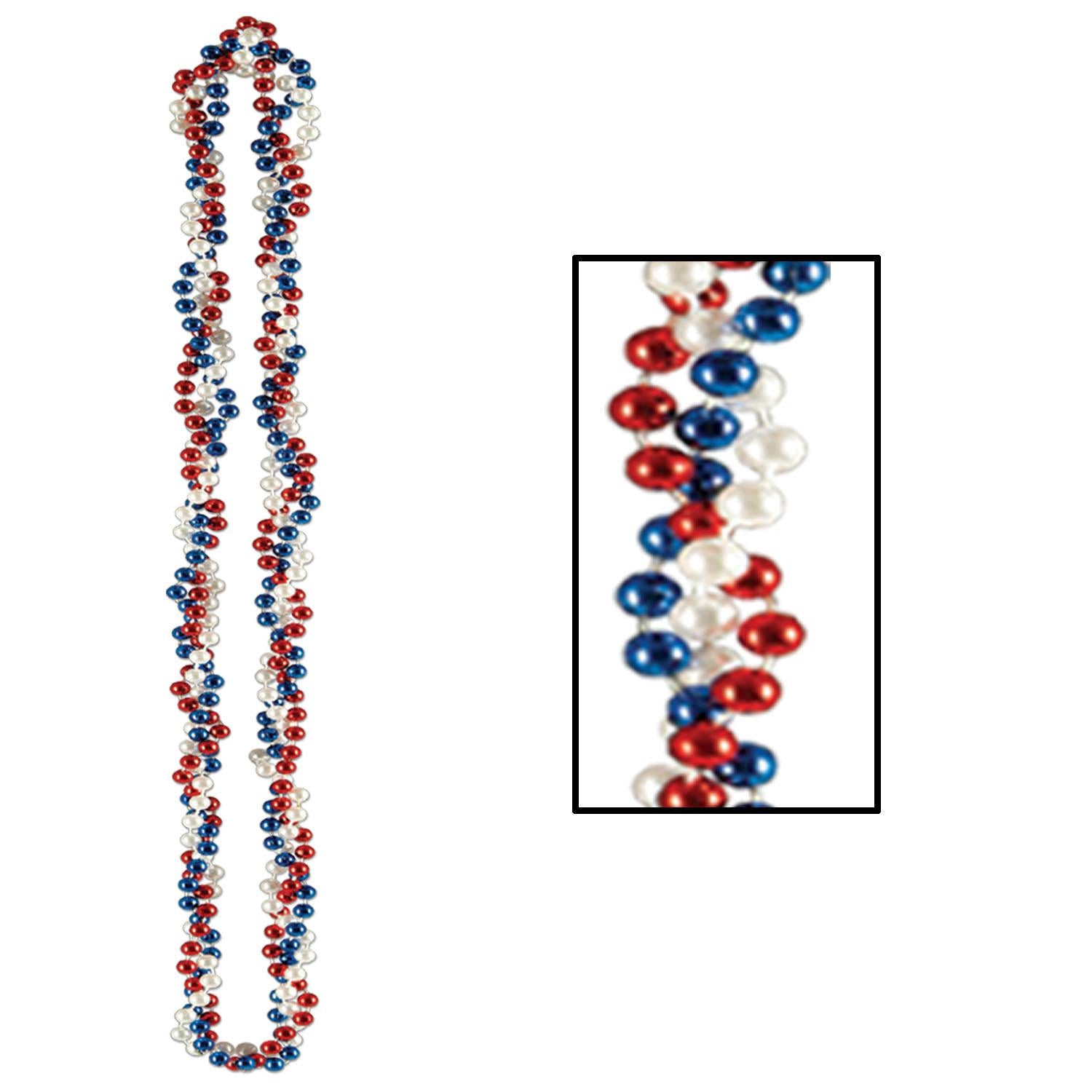 Beistle Braided Party Bead Necklaces - red - white - blue