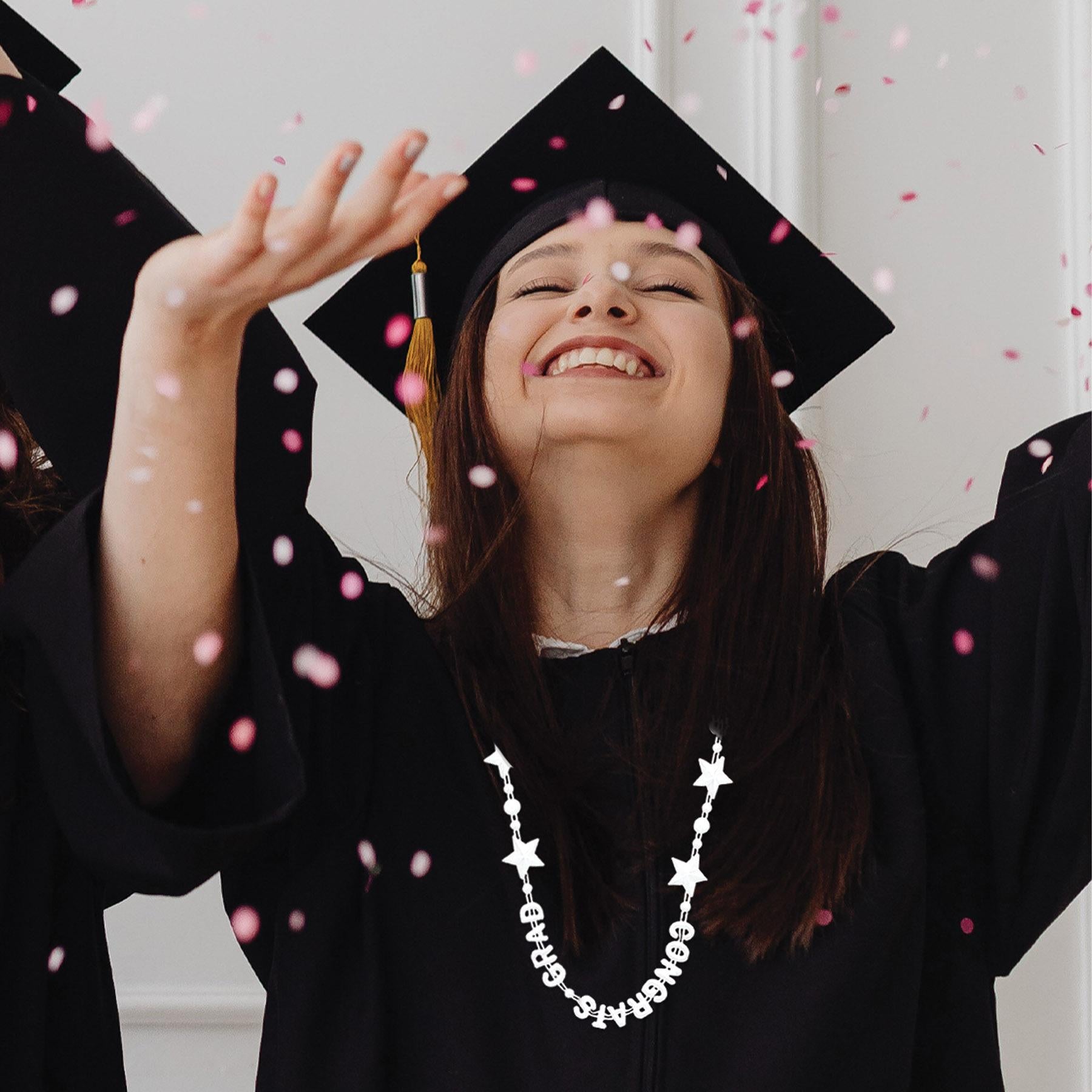 Congrats Grad Graduation Party Bead Necklaces - white