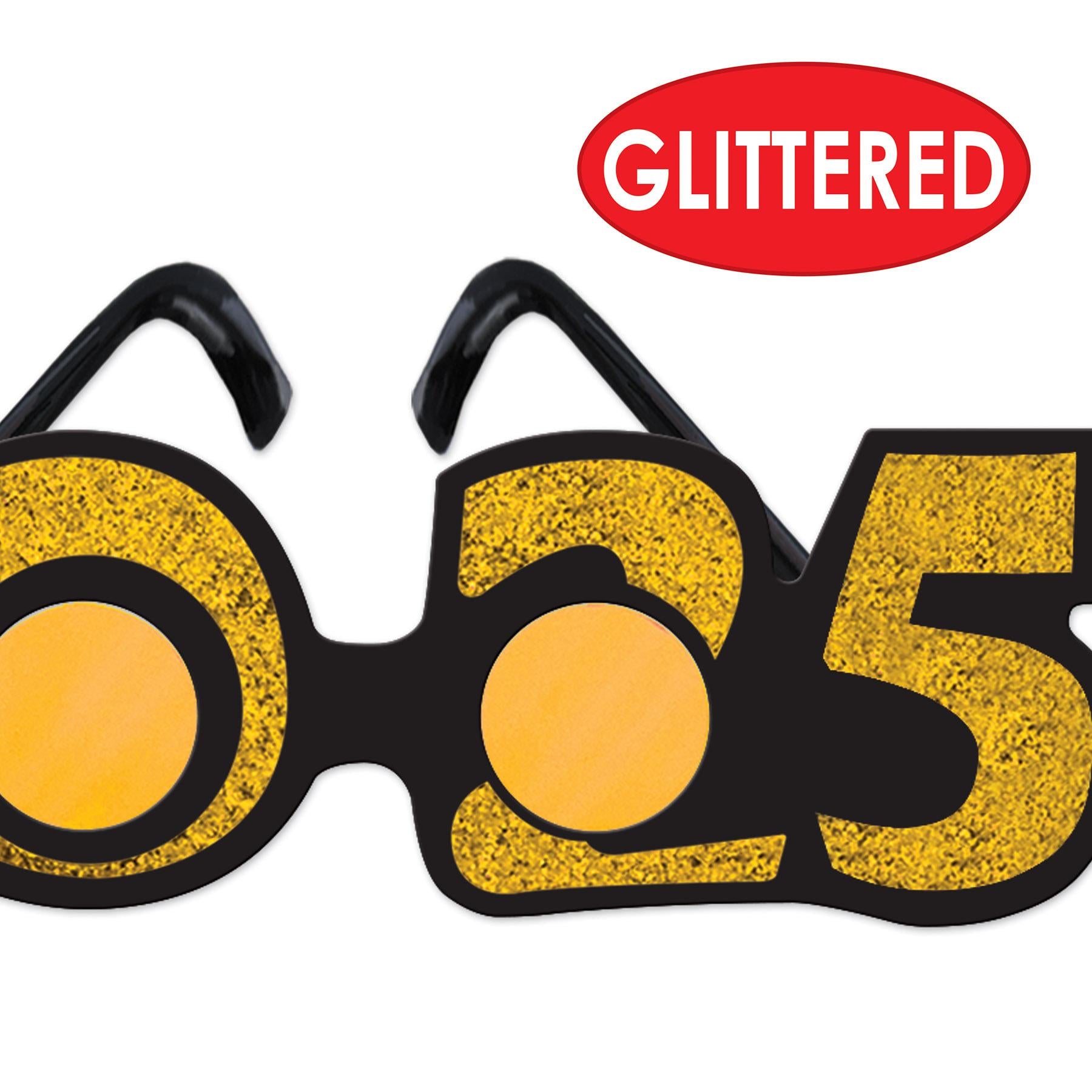 2025 Glittered Gold Plastic Eyeglasses - New Years