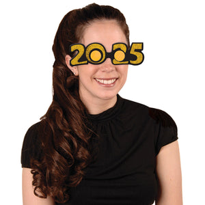 Beistle 2025 Glittered Gold Plastic Eyeglasses - New Years Gold Party Eyeglasses