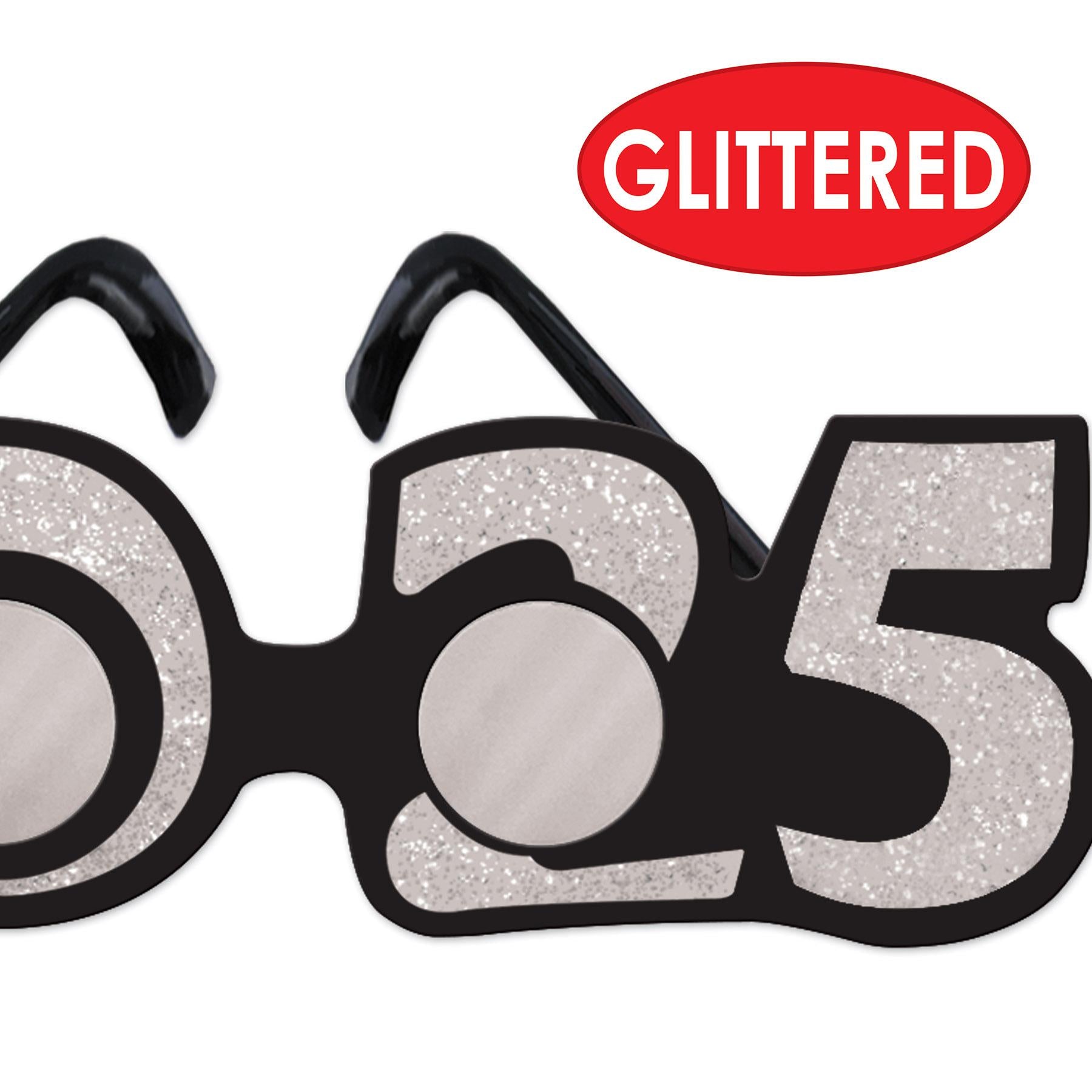 2025 Glittered Silver Plastic Eyeglasses - New Years