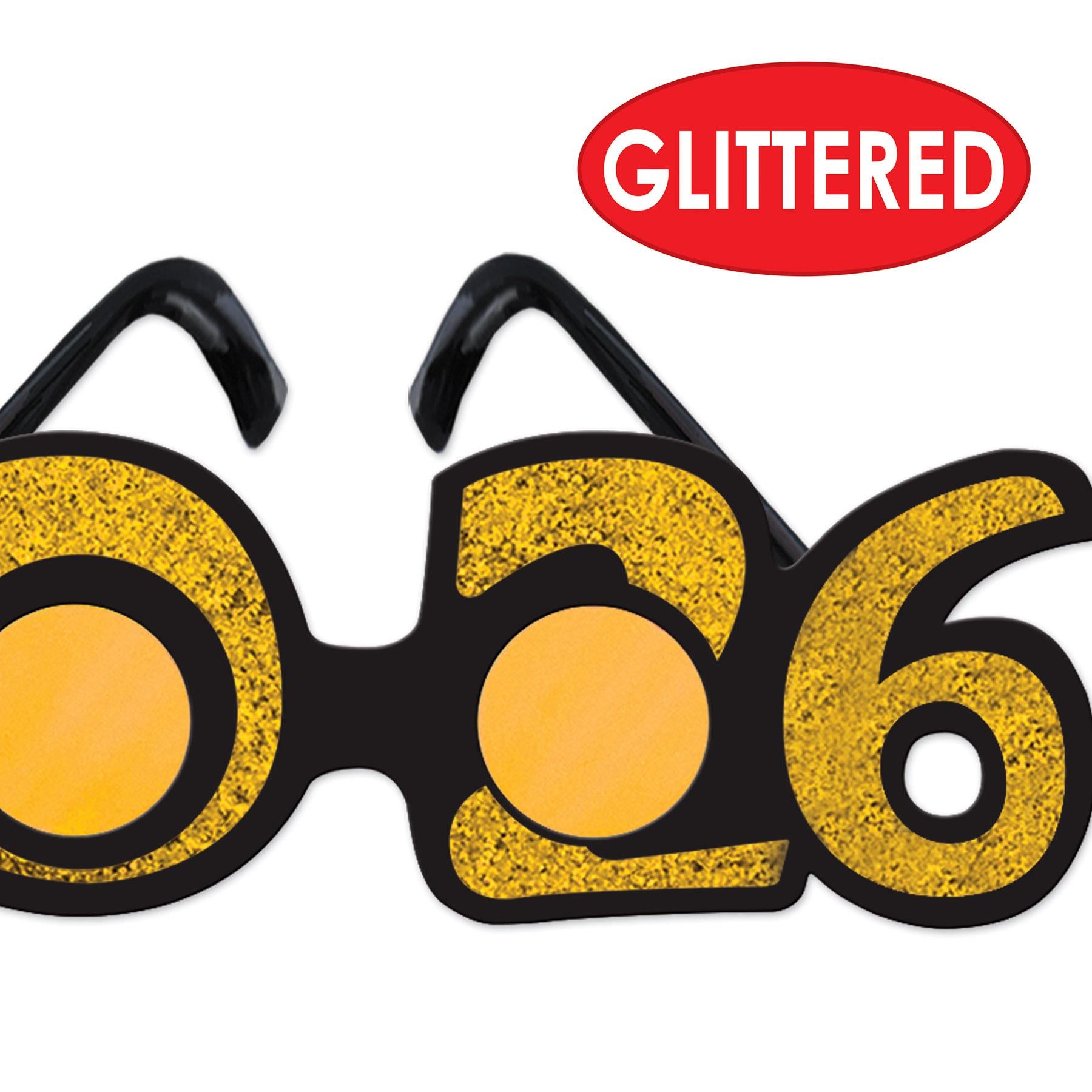 2026 Glittered Gold Plastic Eyeglasses - New Years