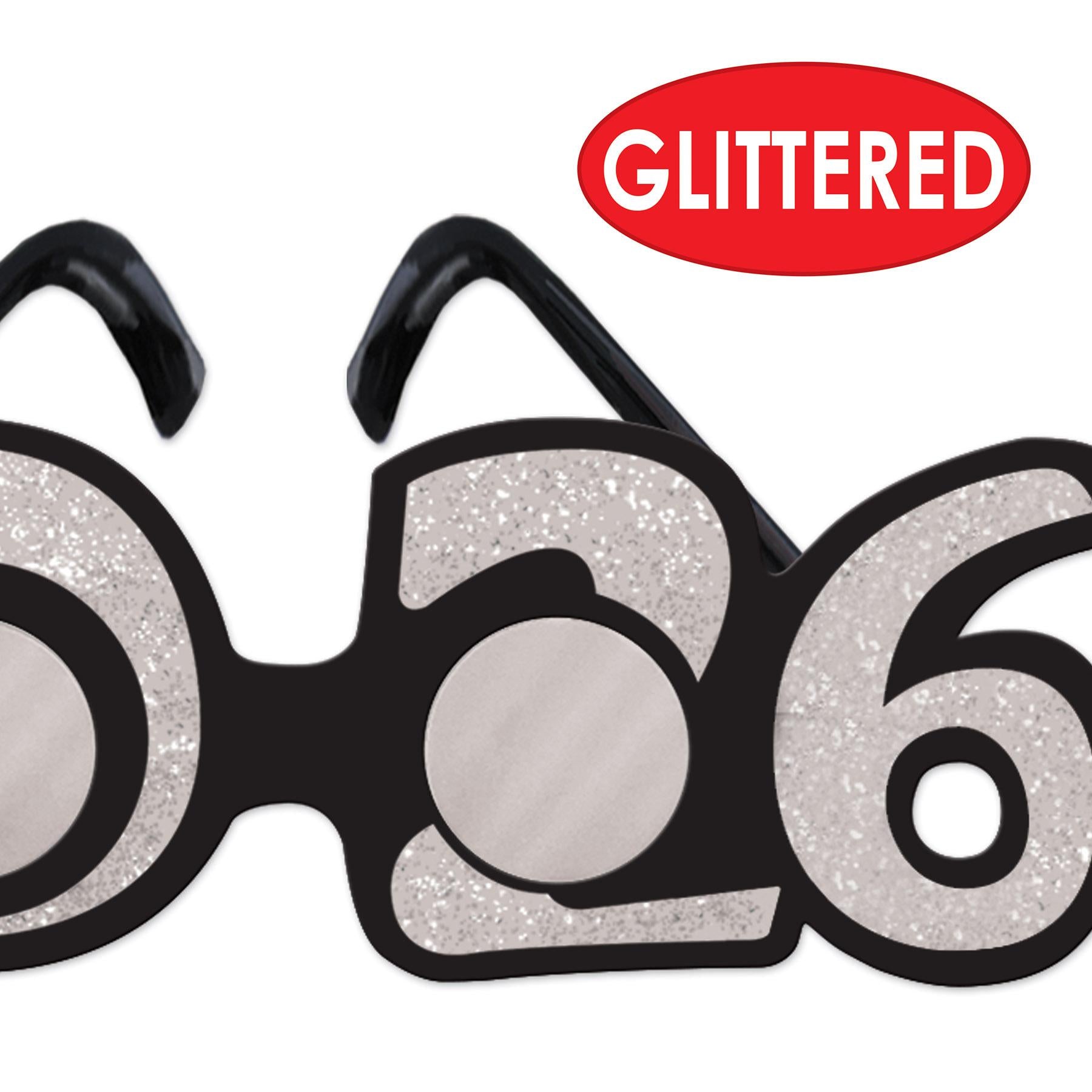 2026 Glittered Silver Plastic Eyeglasses - New Years