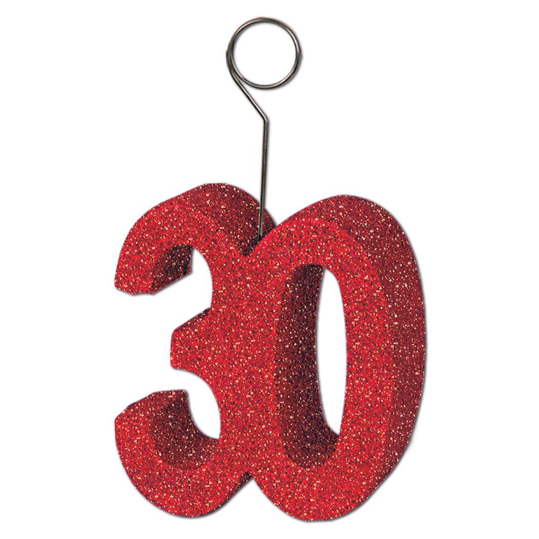 Glittered 30th Birthday Party Photo/Balloon Holder - red