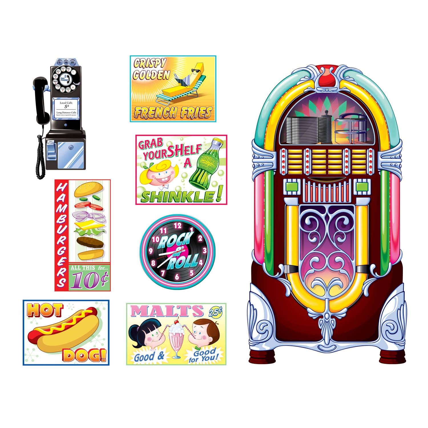 Beistle Soda Shop Signs & Jukebox Party Props (8/Pkg)