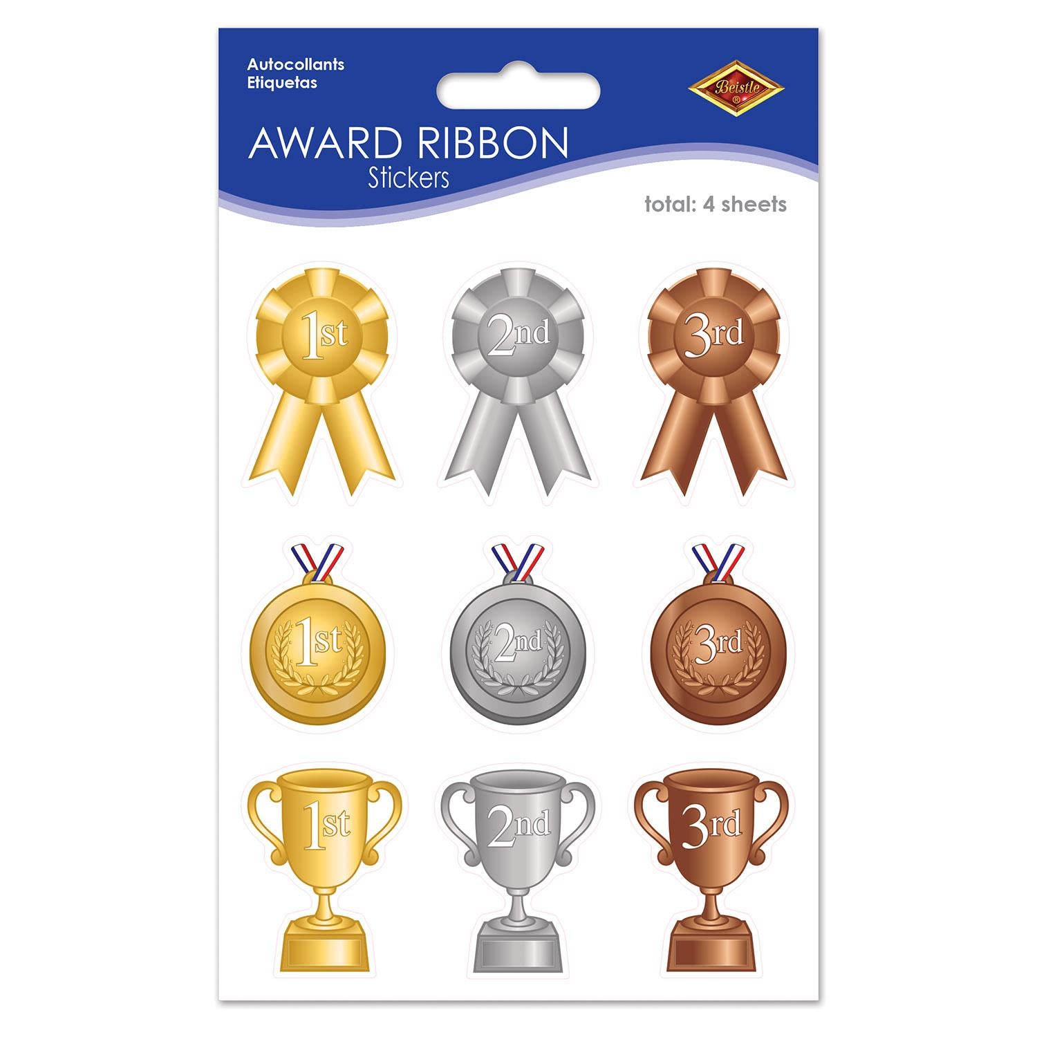 Beistle Award Ribbon Party Stickers (4 Sheets/Pkg)