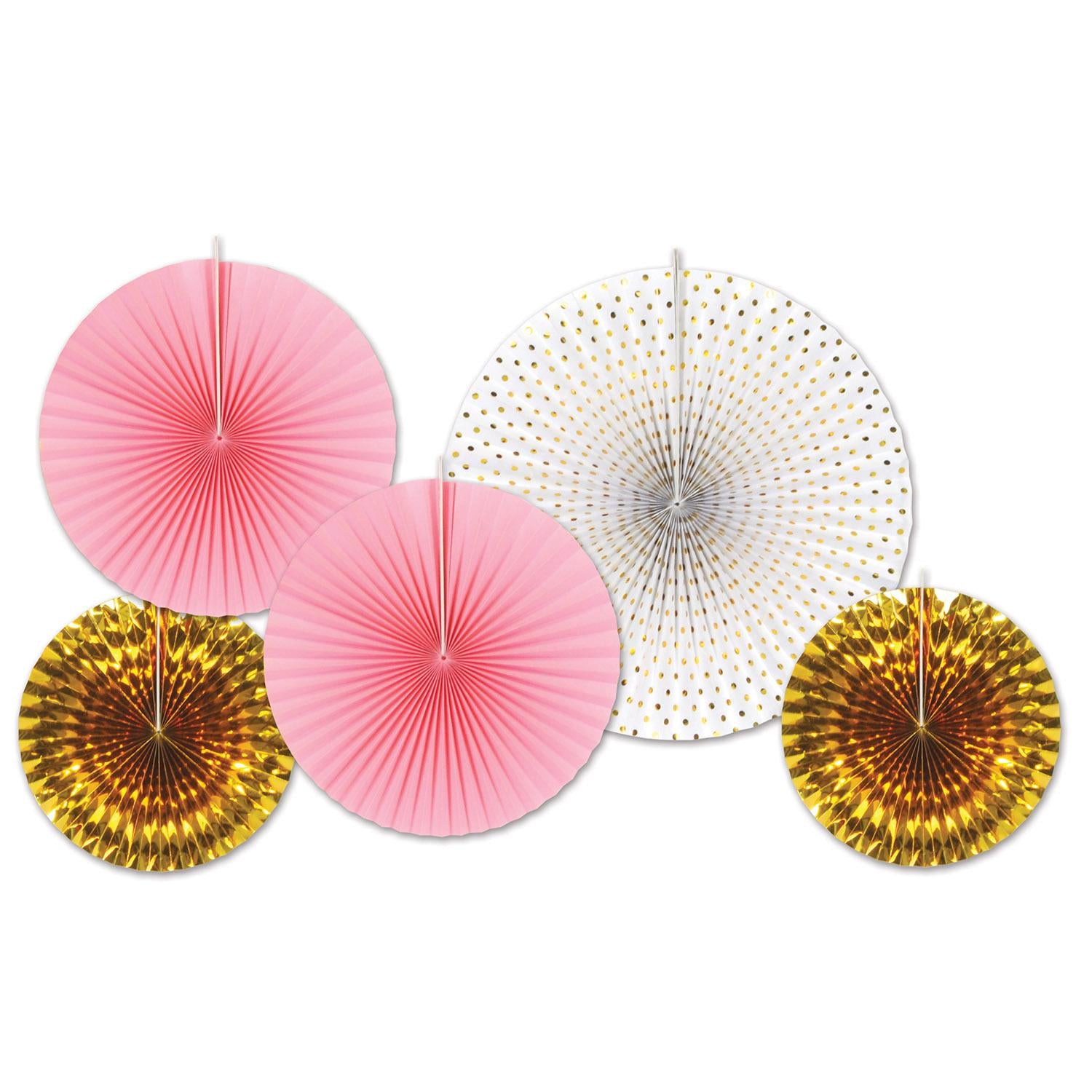 Paper & Foil Decorative Fans - Assorted gold & pink (5/Pkg)