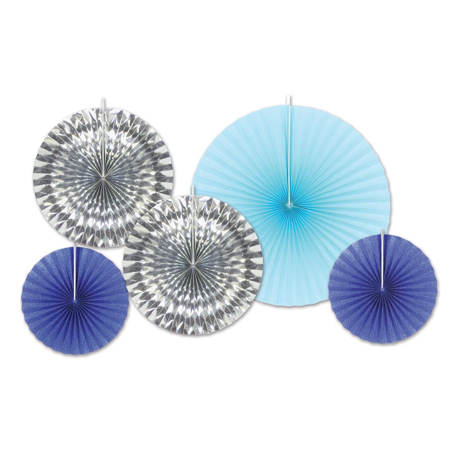 Christmas Paper & Foil Decorative Fans - Assorted blue & silver (5/Pkg)