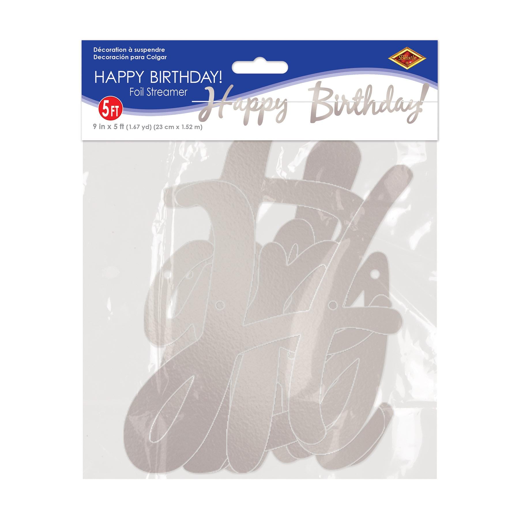 Beistle Foil Happy Birthday Party Streamer - silver