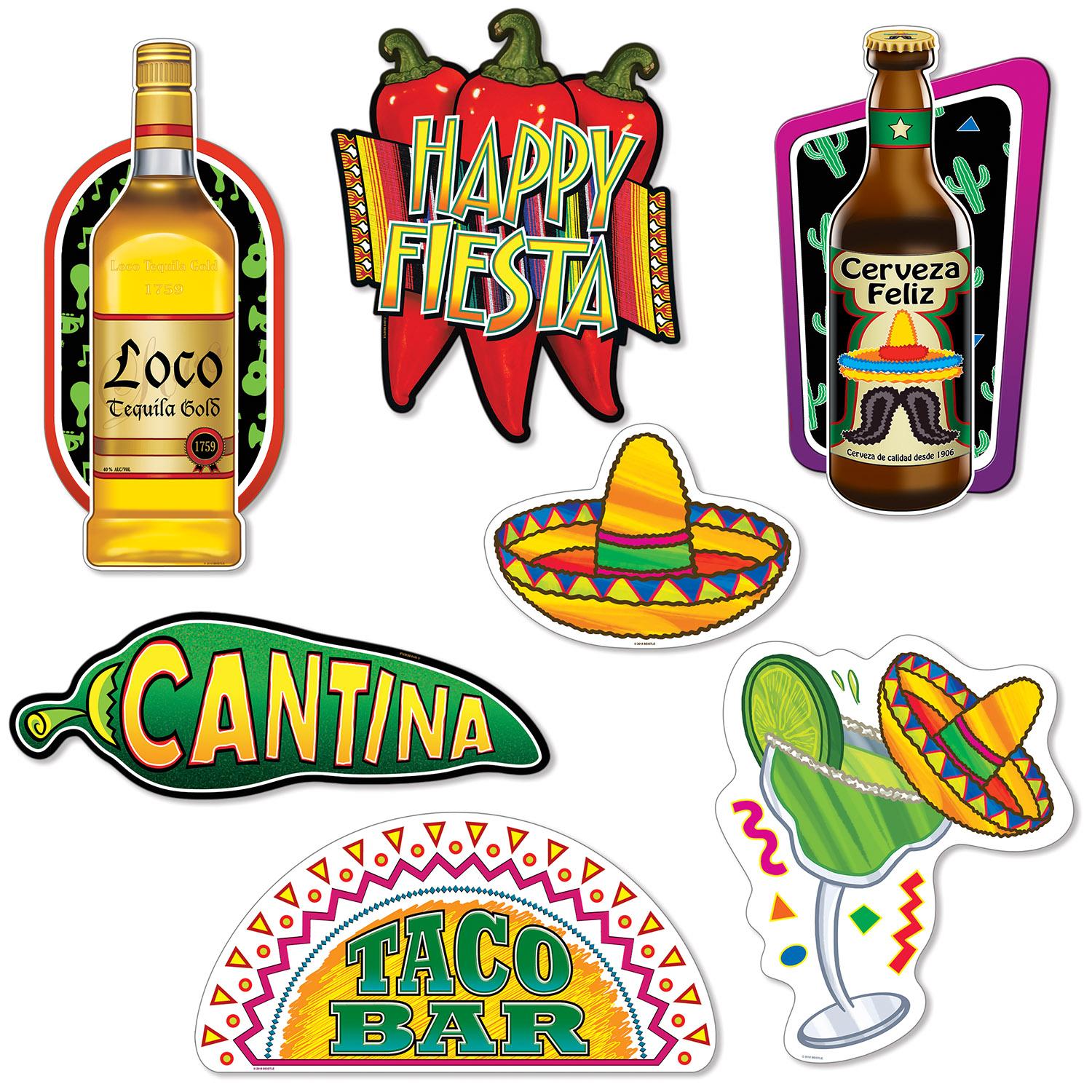 Fiesta Cutouts - prtd 2 sides with different colors (7/Pkg)