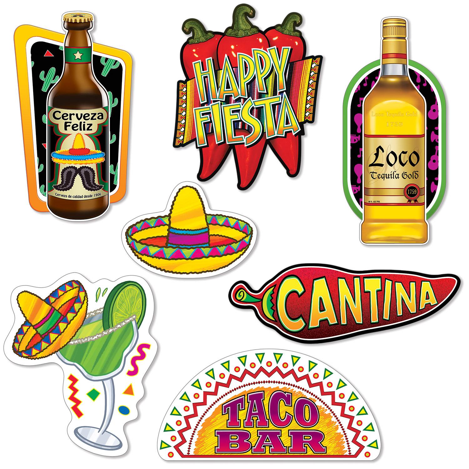 Fiesta Cutouts - prtd 2 sides with different colors (7/Pkg)