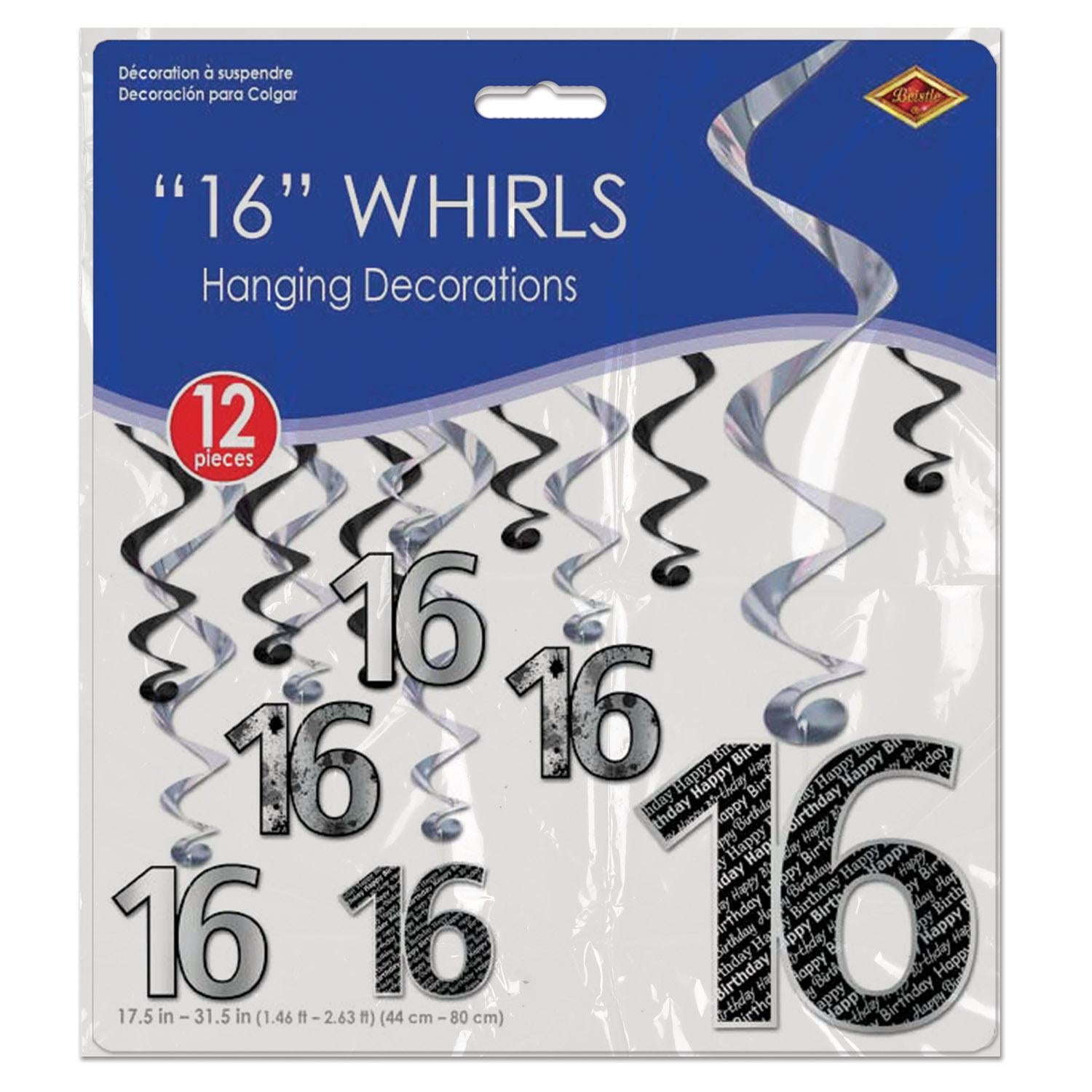 Beistle 16th Birthday Party Whirls (12/Pkg)