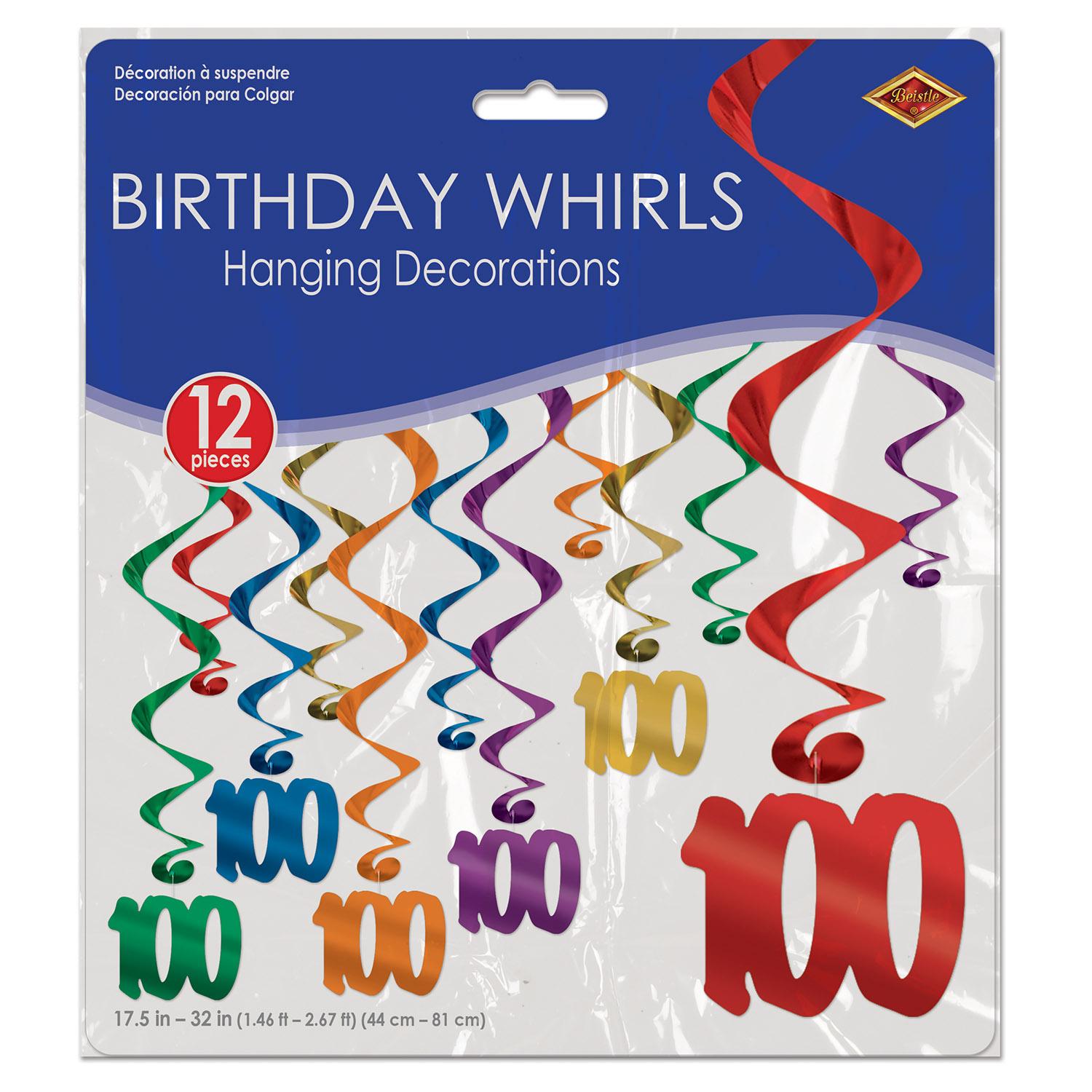 Beistle 100th Birthday Party Whirls (12/Pkg)