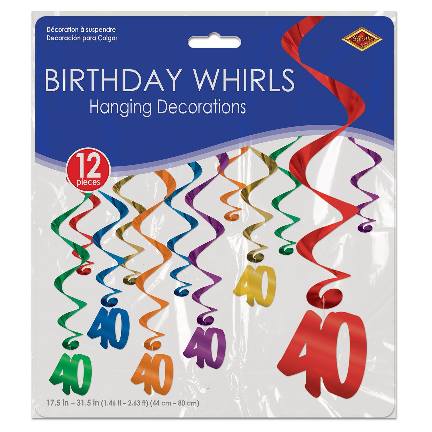 Beistle 40th Birthday Party Whirls- Multicolor