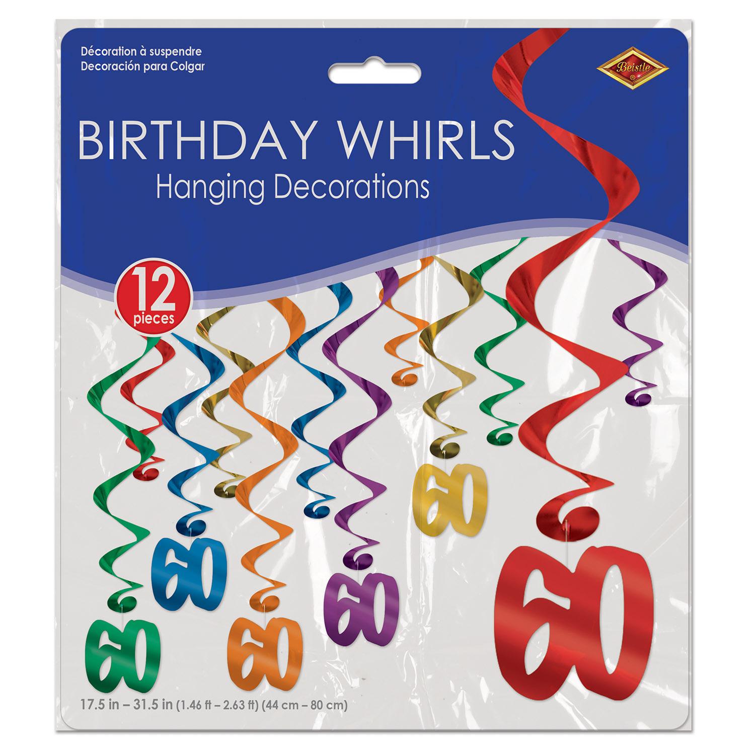 Beistle 60th Birthday Party Whirls- Multicolor (12/Pkg)