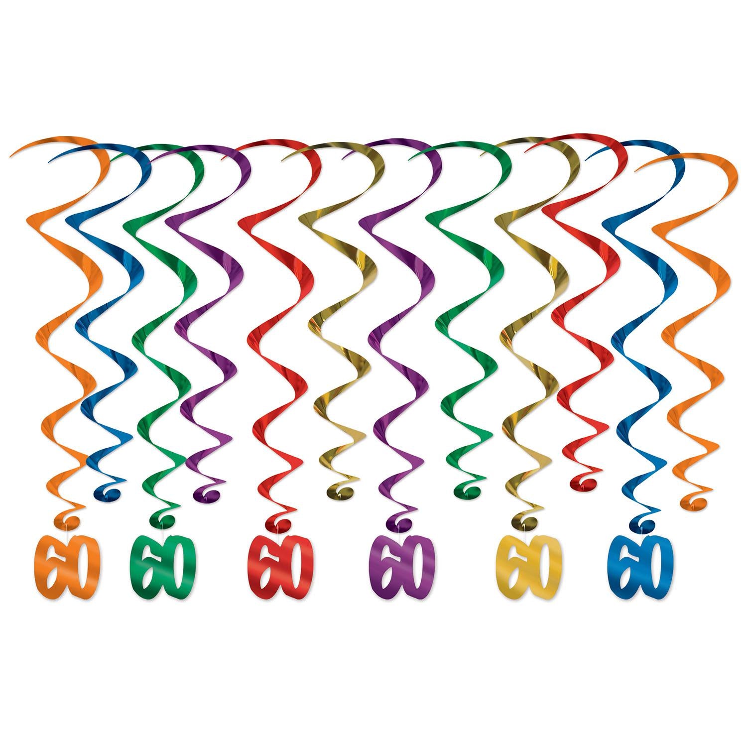 Beistle 60th Birthday Party Whirls- Multicolor (12/Pkg)