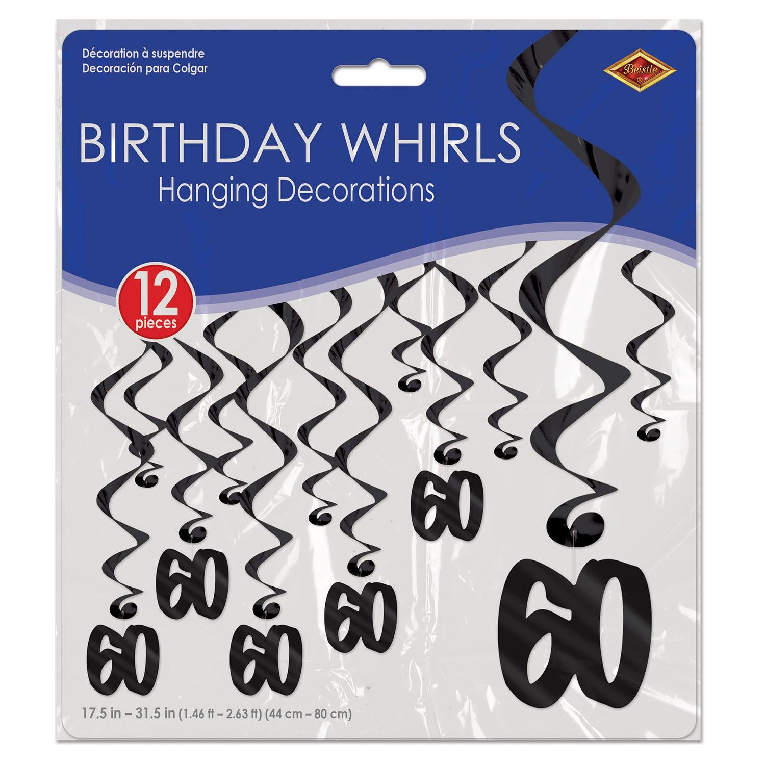 Beistle 60th Birthday Party Whirls- Black (12/Pkg)