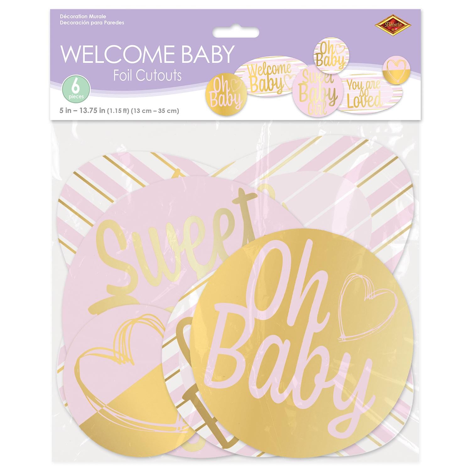 Beistle Foil Welcome Baby Cutouts - Girl (6/Pkg)