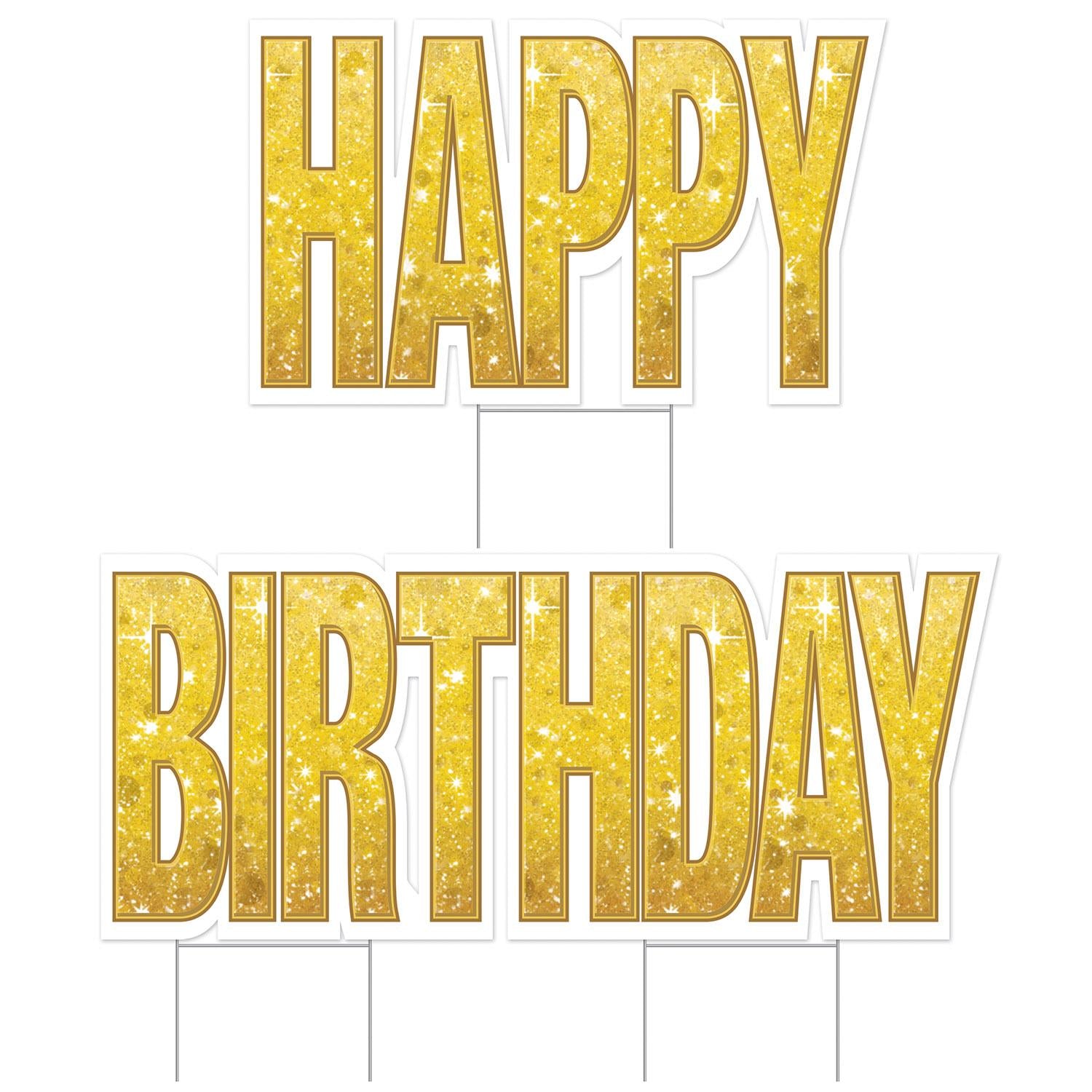 Beistle Plas Jumbo Happy Birthday Party Yard Sign Set - Gold