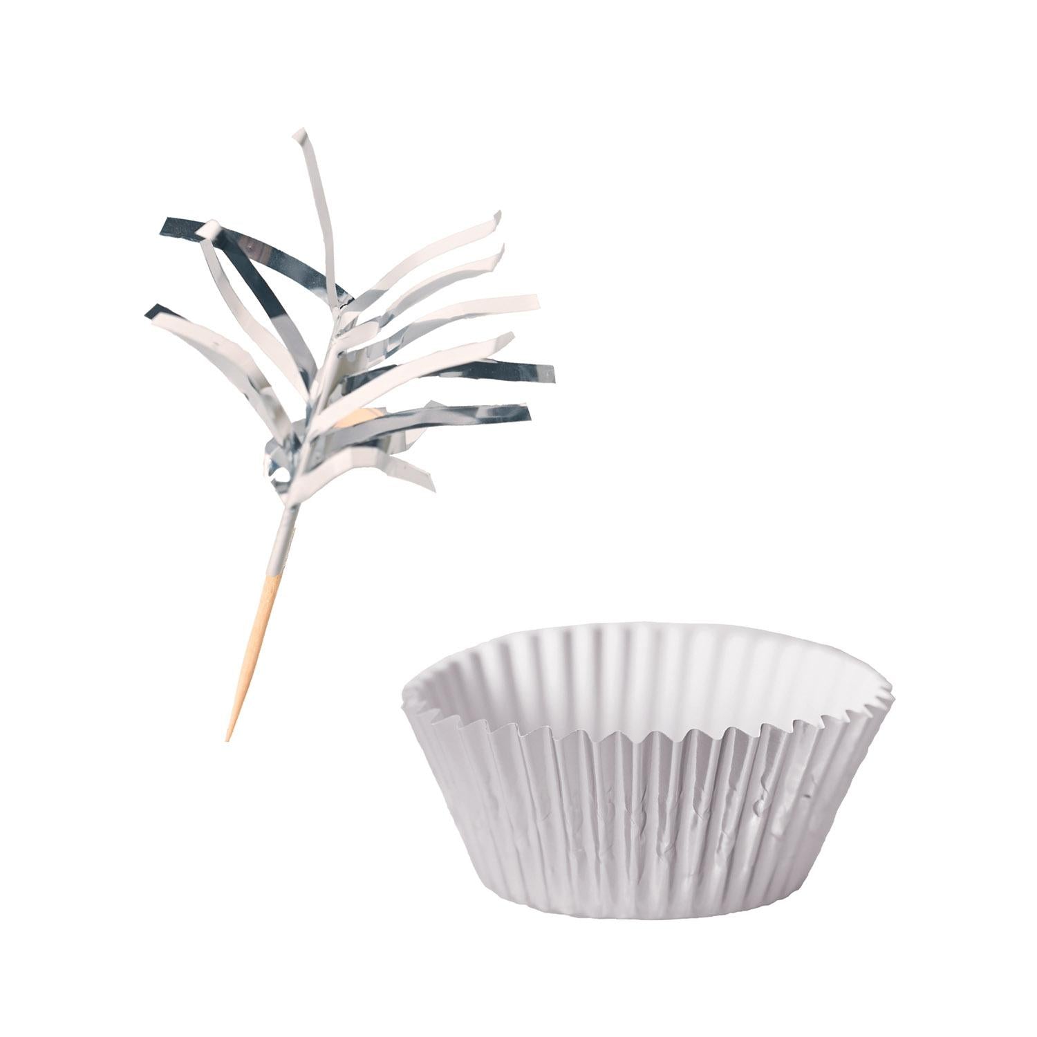 Beistle Metallic Party Cupcake Liners & Picks - Silver