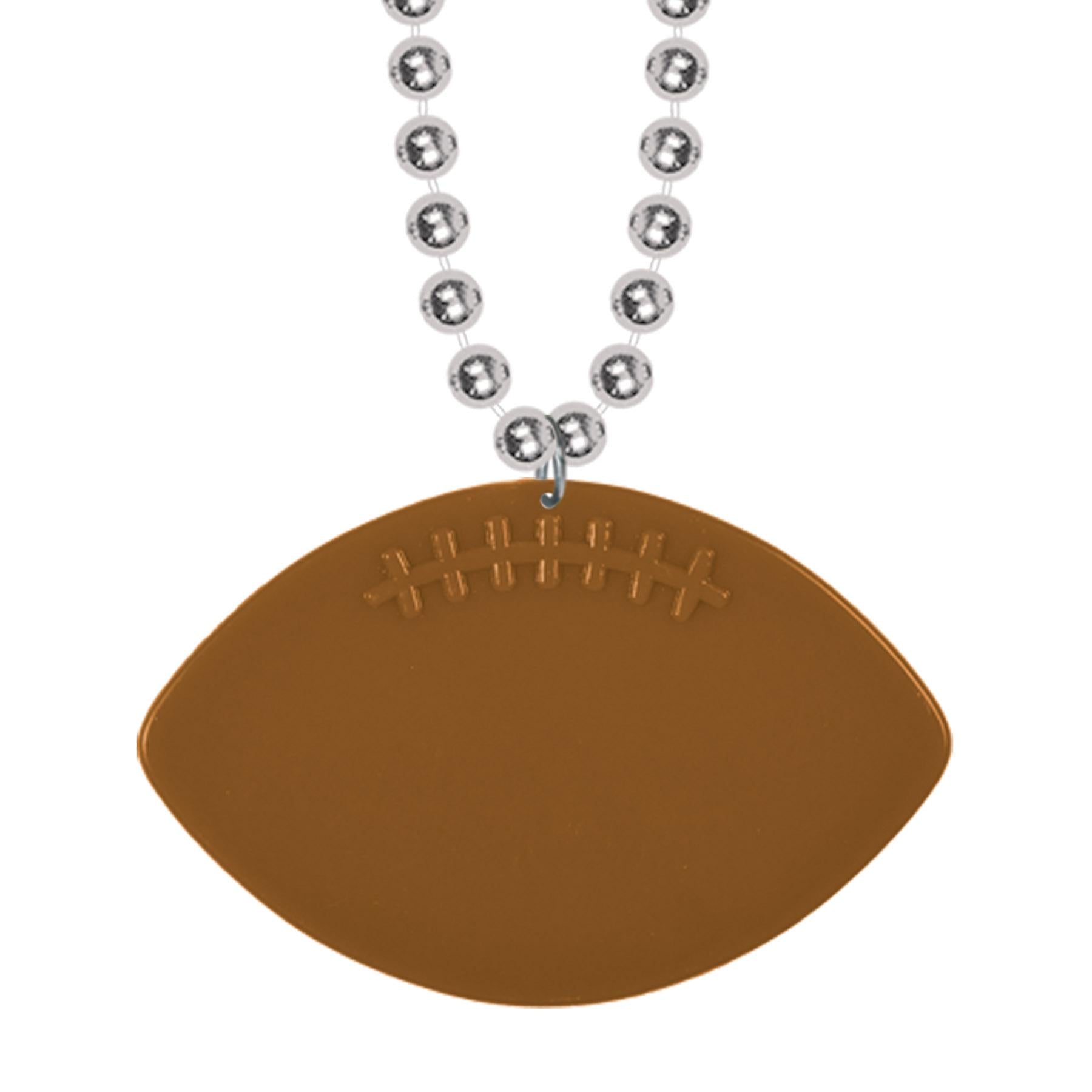 Silver Party Bead Necklaces with Football Medallion (12/Case)