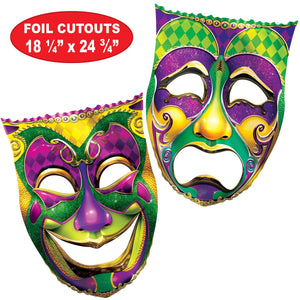 Bulk Mardi Gras Jumbo Foil Comedy & Tragedy Face Cutouts (12 Pkgs Per Case) by Beistle