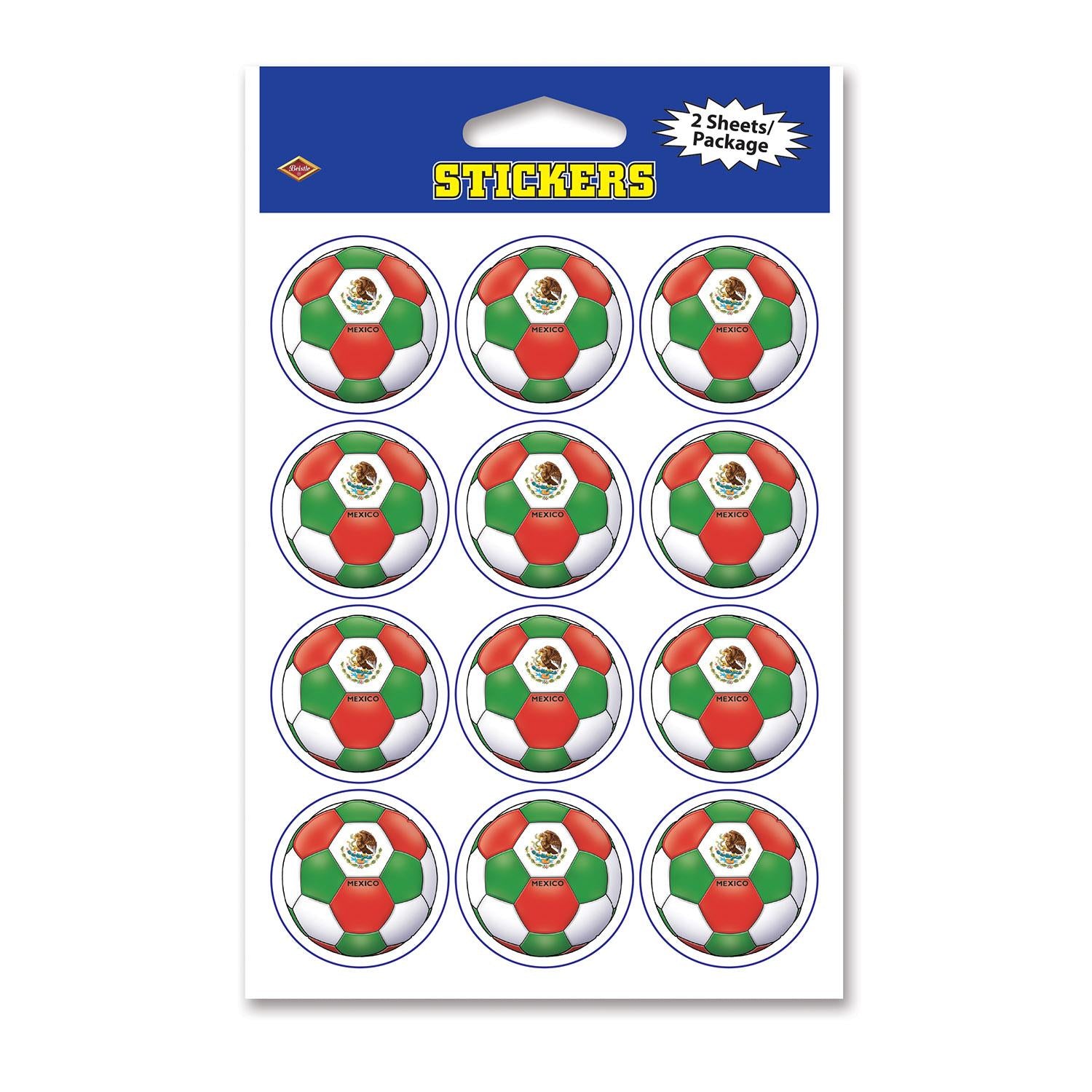 Beistle Soccer Party Stickers - Mexico (2 Sheets/Pkg)