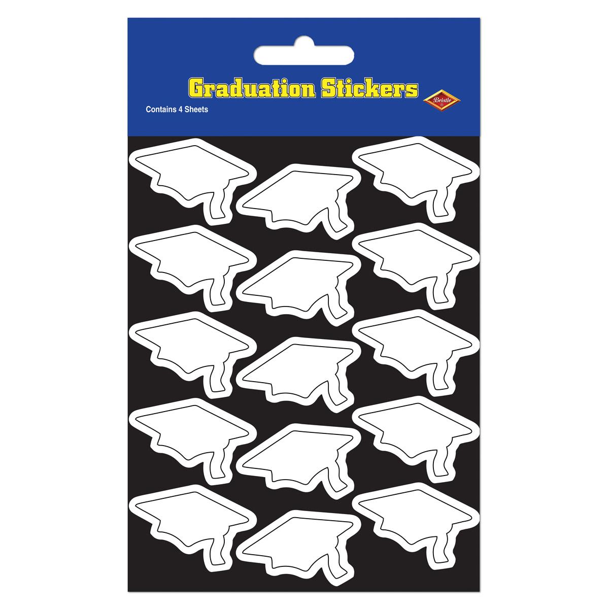 Grad Cap Graduation Party Stickers white (4 Sheets/Pkg)